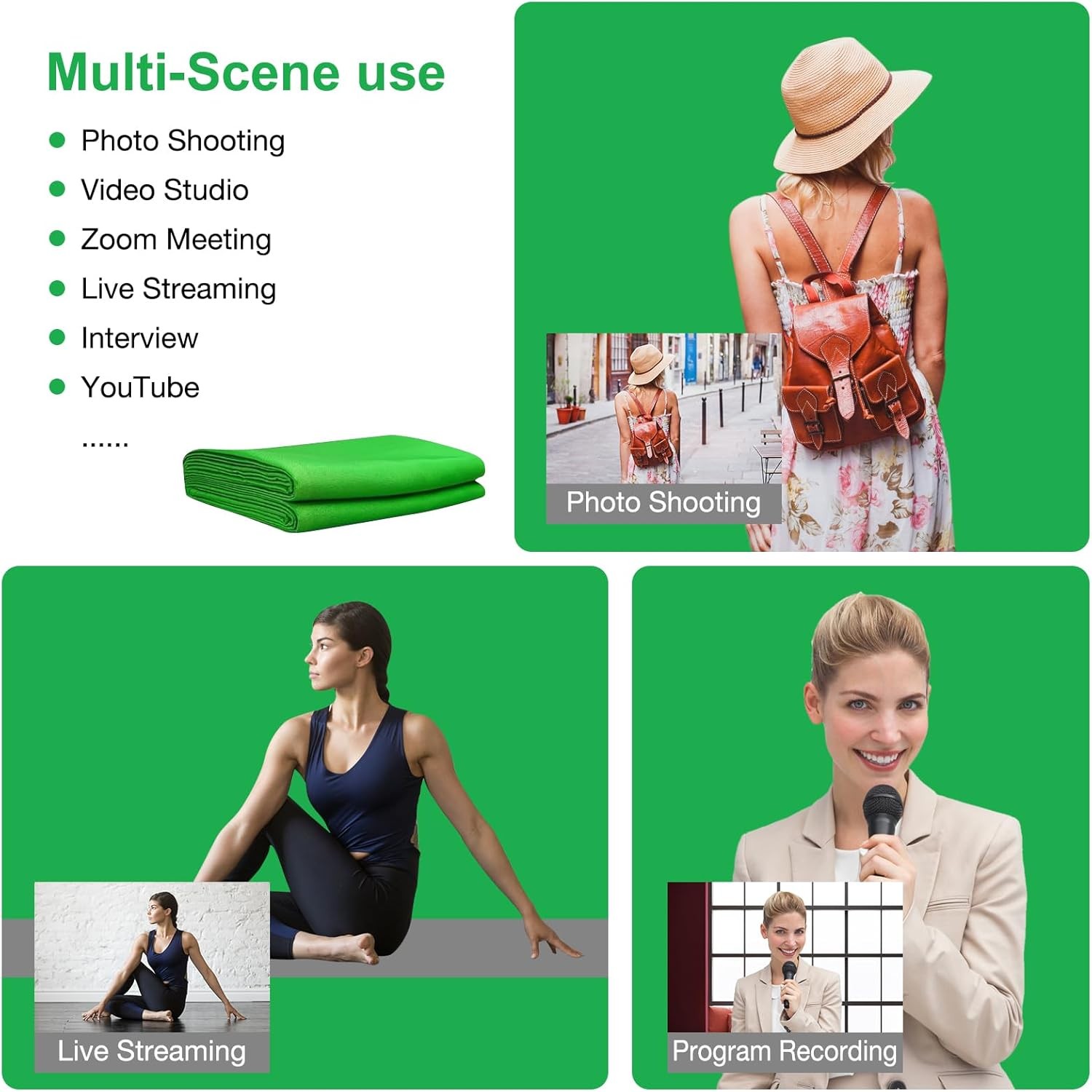 12 X 10 FT Large Green Screen Backdrop for Photography, Greenscreen Background f
