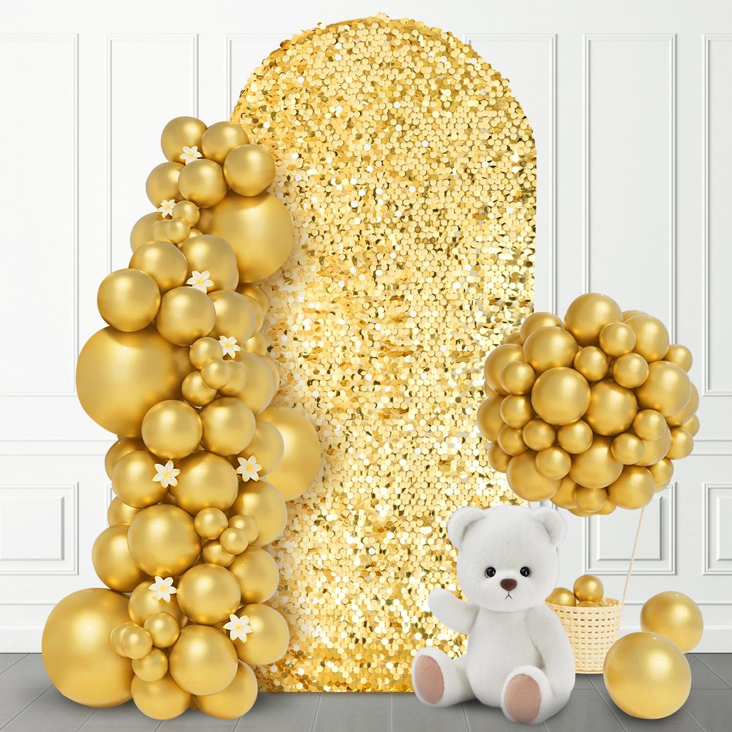 7.2 FT Bling Arch Backdrop Cover, Gold Sequin Wedding Arch Stand Cover, Round…