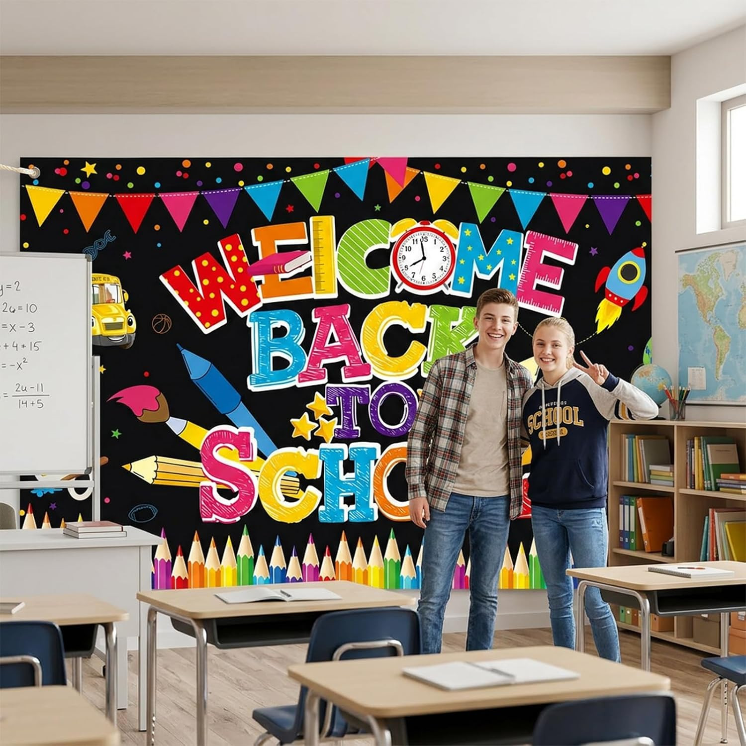 Back to School Backdrop, Back to School Decorations, 70.86X43.30Inch Background