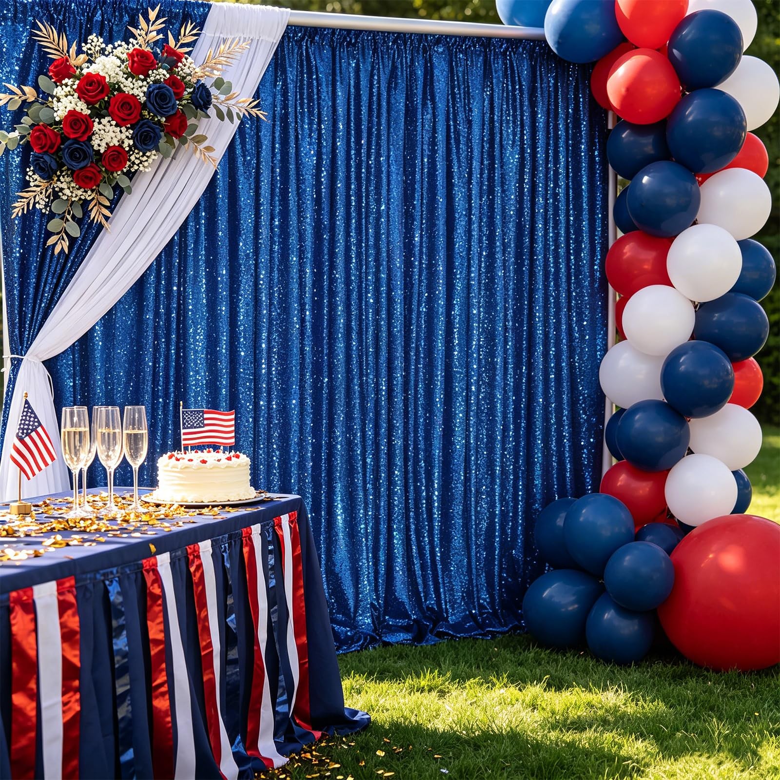 Royal Blue Sequin Backdrop Curtains 2 Packs 2ftx8ft Sparkly Backdrop Fabric G…