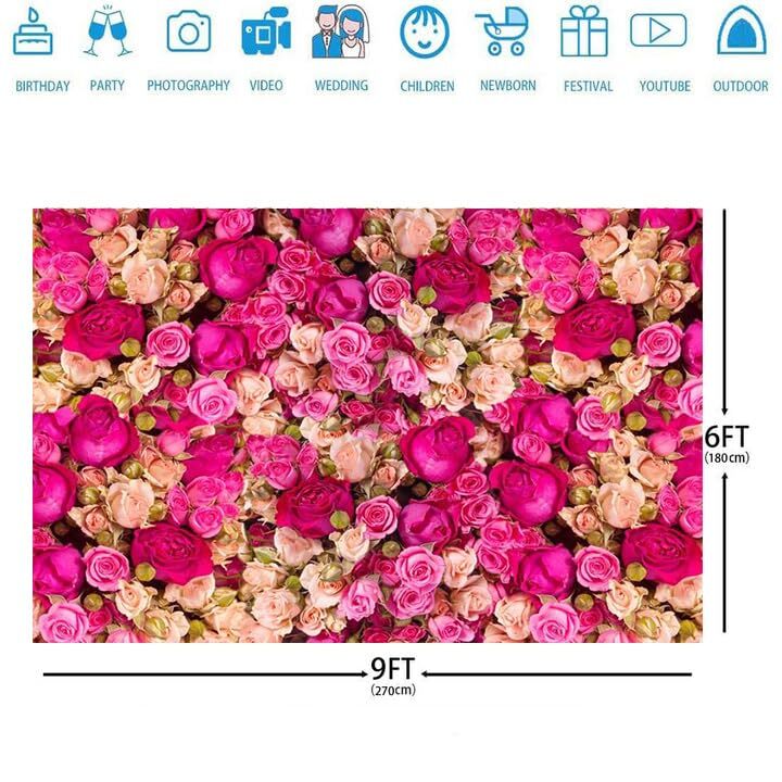 9x6ft Pink Red Rose Flowers Photography Backdrop Valentine’s Day Photo Backgr…