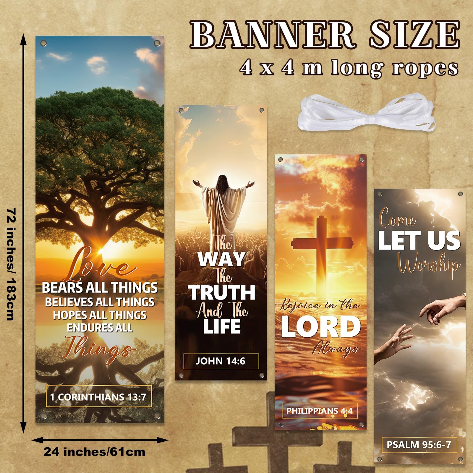 4Pcs Church Banners for Sanctuary Wall Welcome Religious Banners Hanging Back…