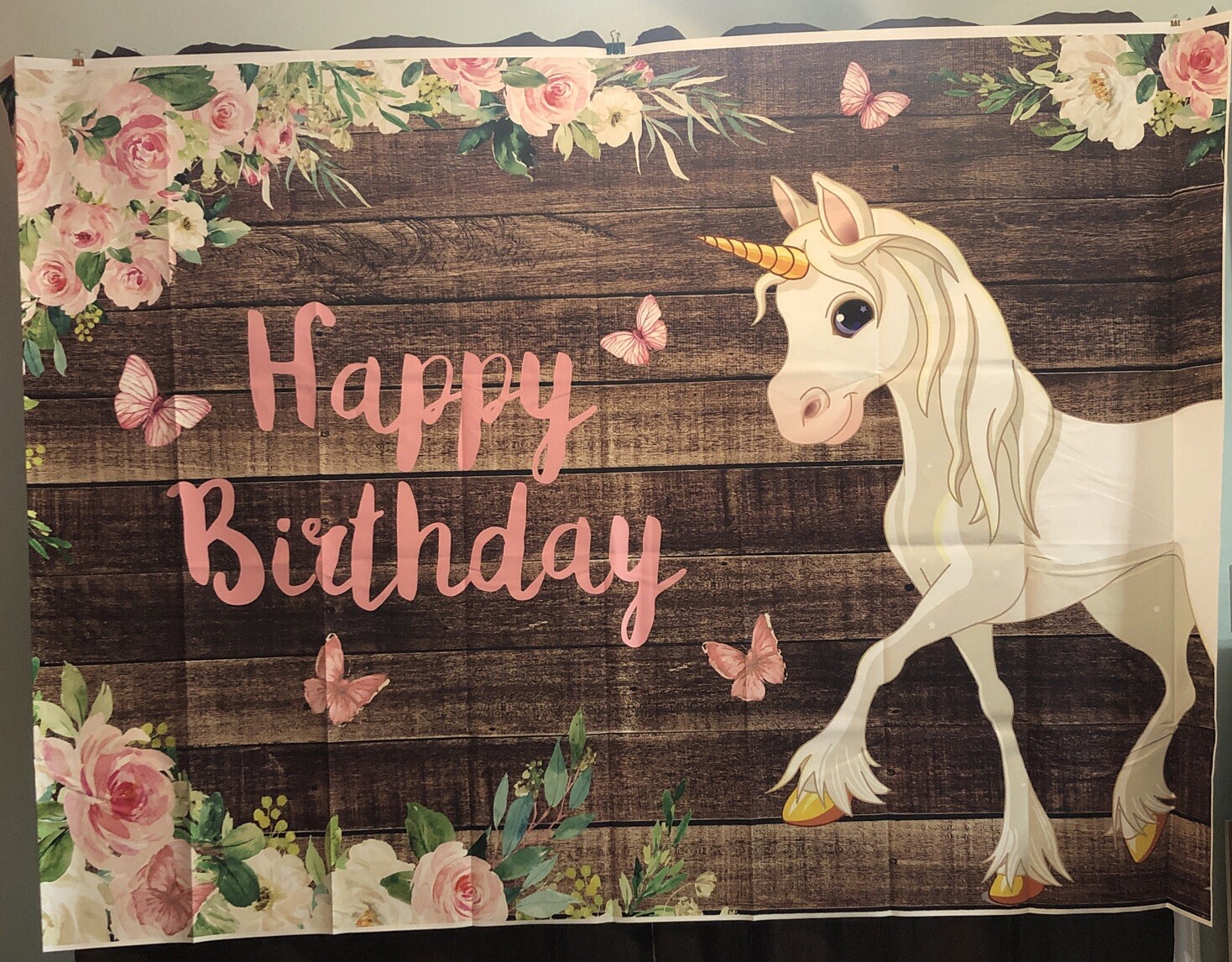 5×7 Ft Unicorn Happy Birthday Party Photo Backdrop Banner Pink Rose Butterfly