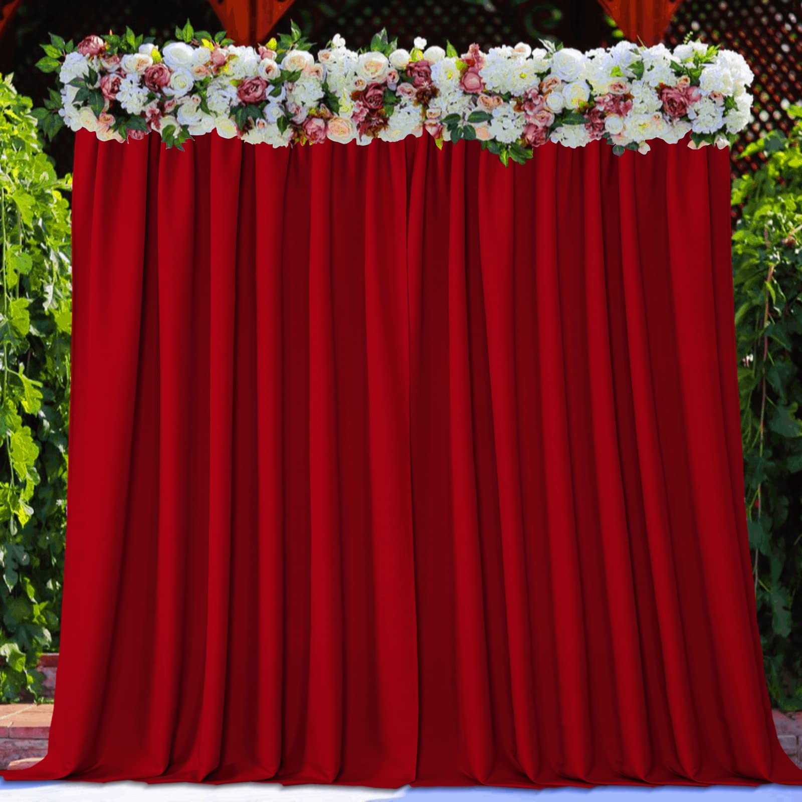 2 Pack Christmas Red Backdrop Curtains Wrinkle-Free 5x7ft Wedding Party Decor
