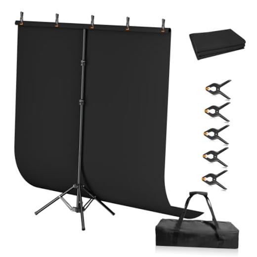 Black Backdrop Kit, 5×7ft Portable Black Photo Background with 5x7ft black