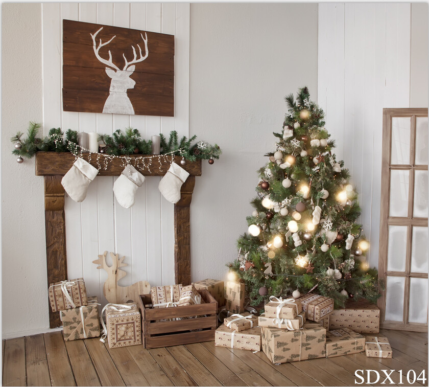 10X10FT 5X7FT XMAS Tree Ball Fireplace Vinyl Photo Background Studio Backdrop