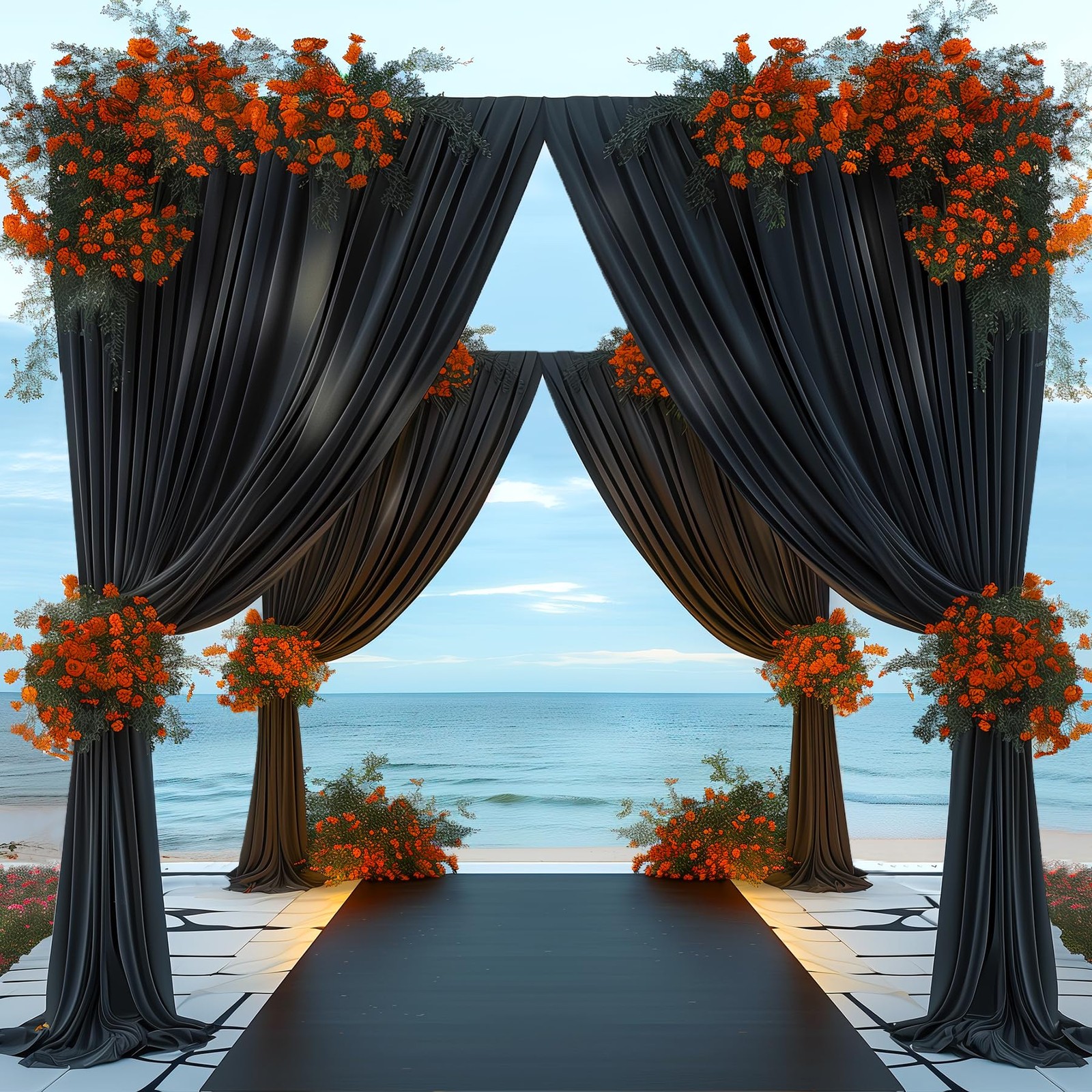 8x10FT Black Backdrop Curtains Wrinkle Free Polyester Photography 2 Panels