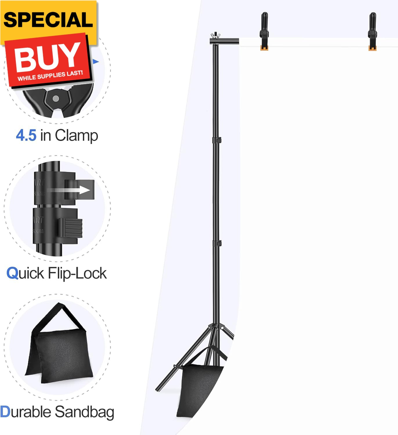 Backdrop Stand 10x7ft(WxH) Photo Studio Adjustable Background Stand Support kit
