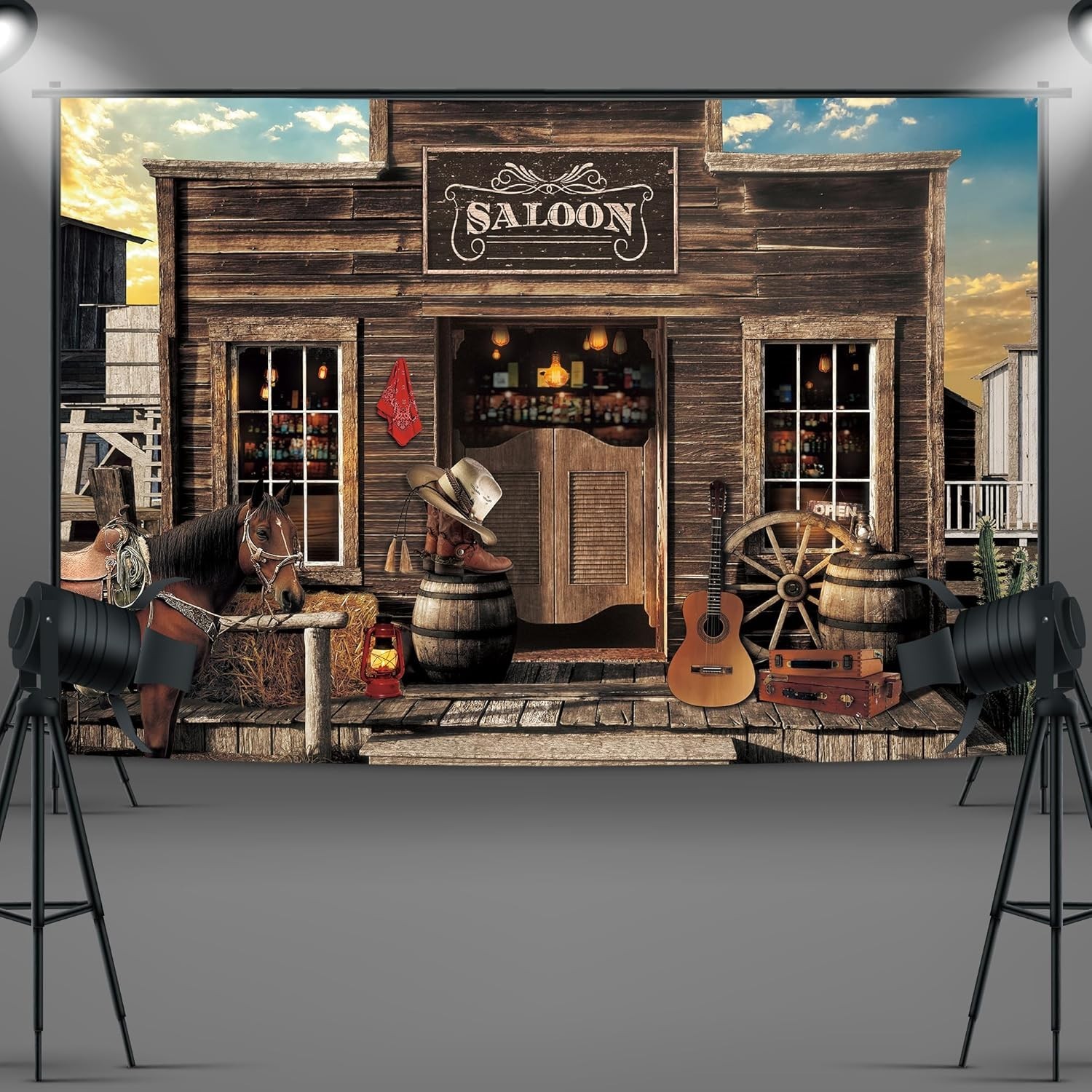 Western Cowboy Backdrop 8Wx6H Feet Vintage Retro Country Bar Saloon Farmhouse…
