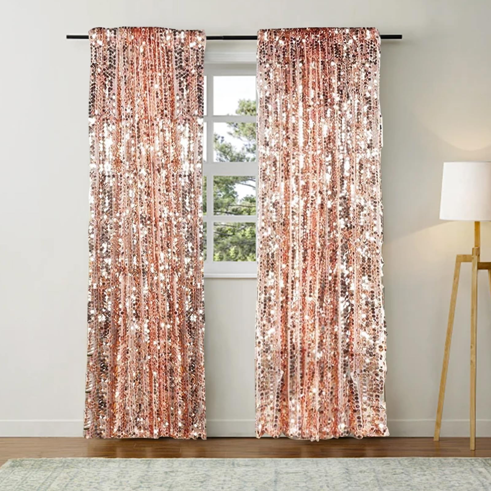 Rose Gold Sequin Backdrop Curtains Drapes Panels Party Decor 9x9ft Big Sequin
