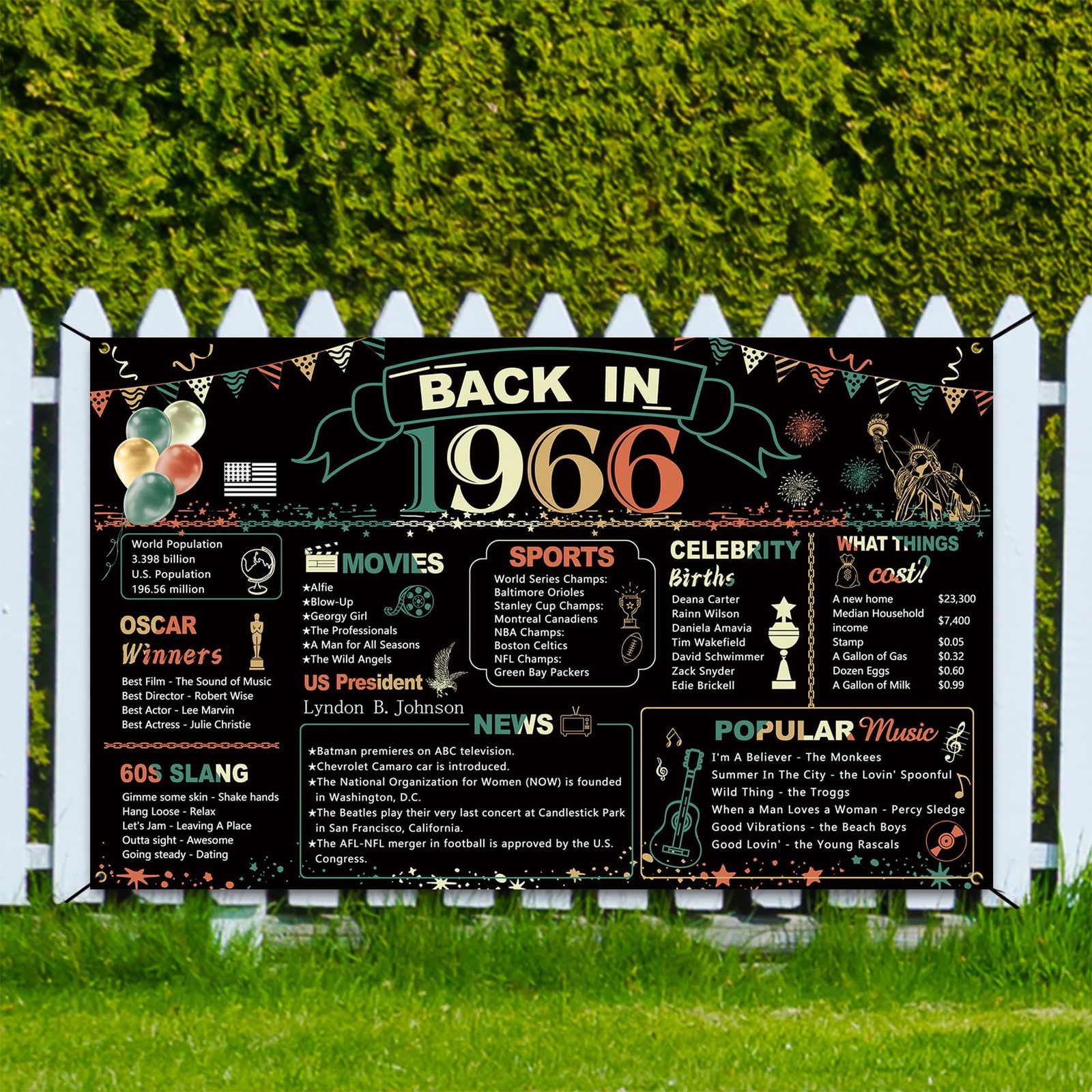 60Th Birthday Party Decorations, Colorful Back in 1966 Banner 60 Year Old Birthd