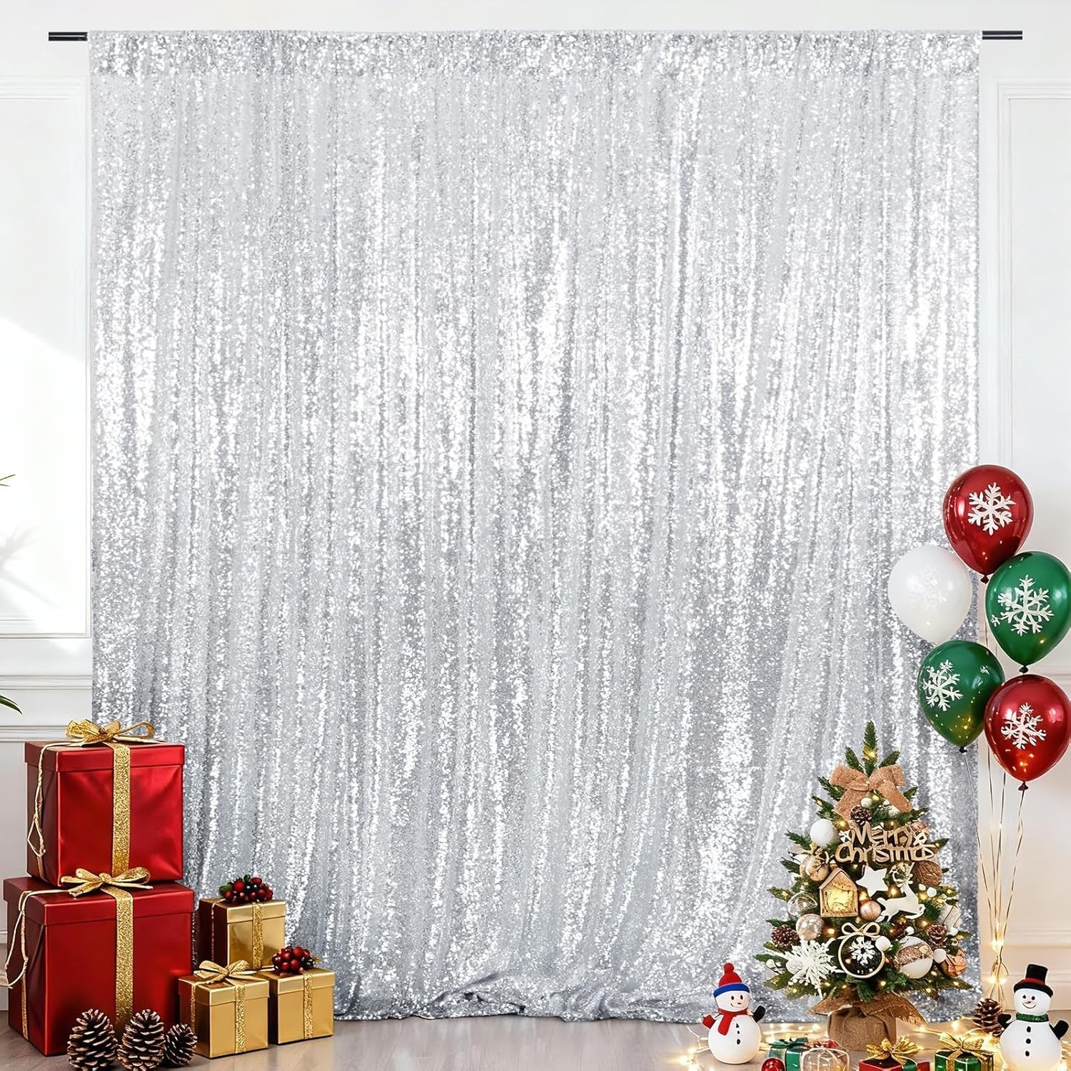 6×6 Ft Glittering Silver Sequin Backdrop for Weddings, Parties & Celebrations