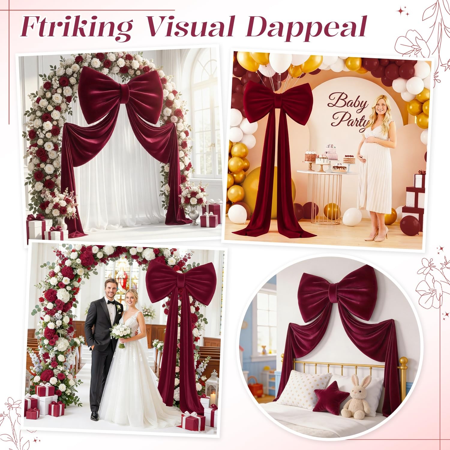 MODFUNS Large Bow Decor Burgundy Big for Backdrop, 75×23 Inch,