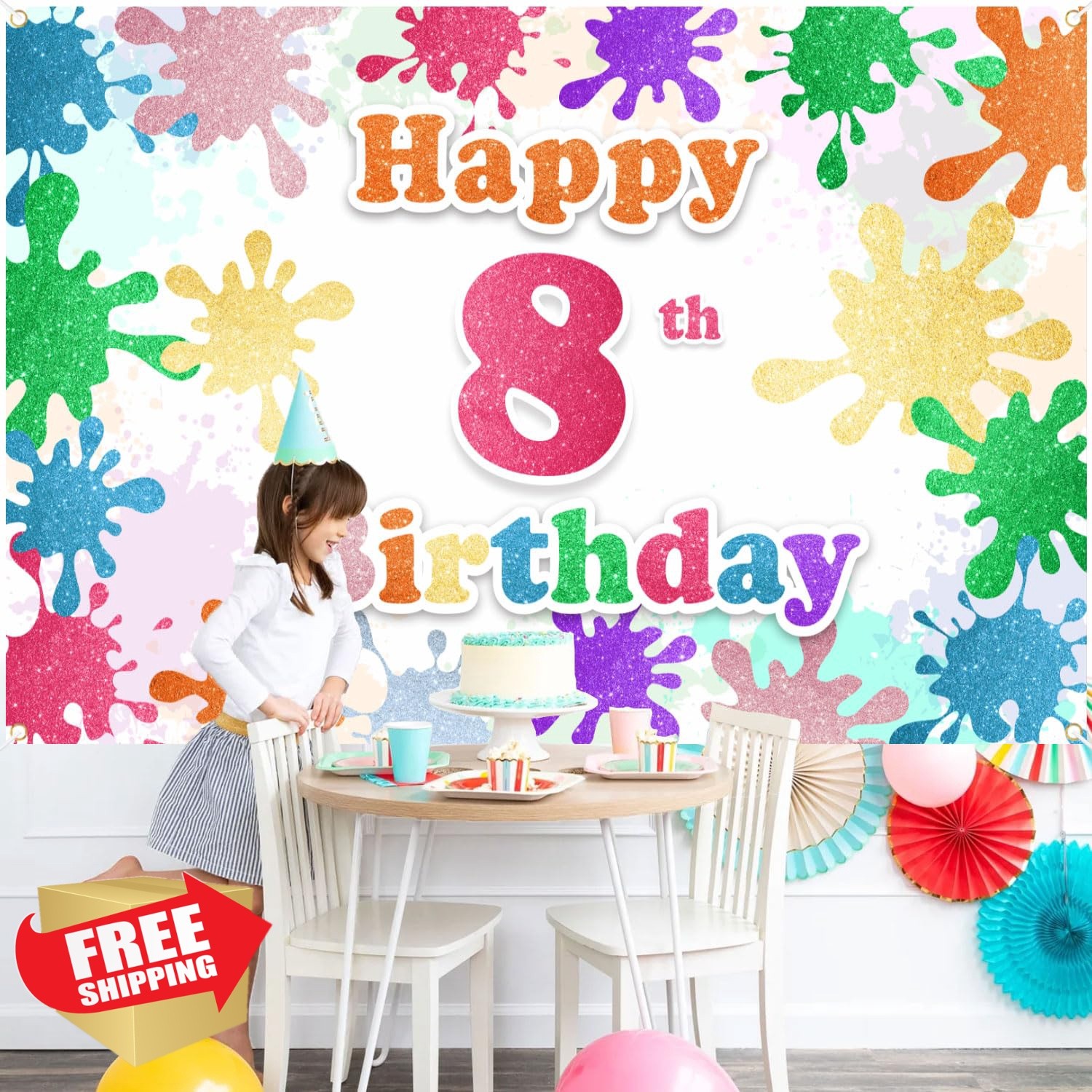BECKTEN 8th Birthday Backdrop Paint Splash Graffiti Decor