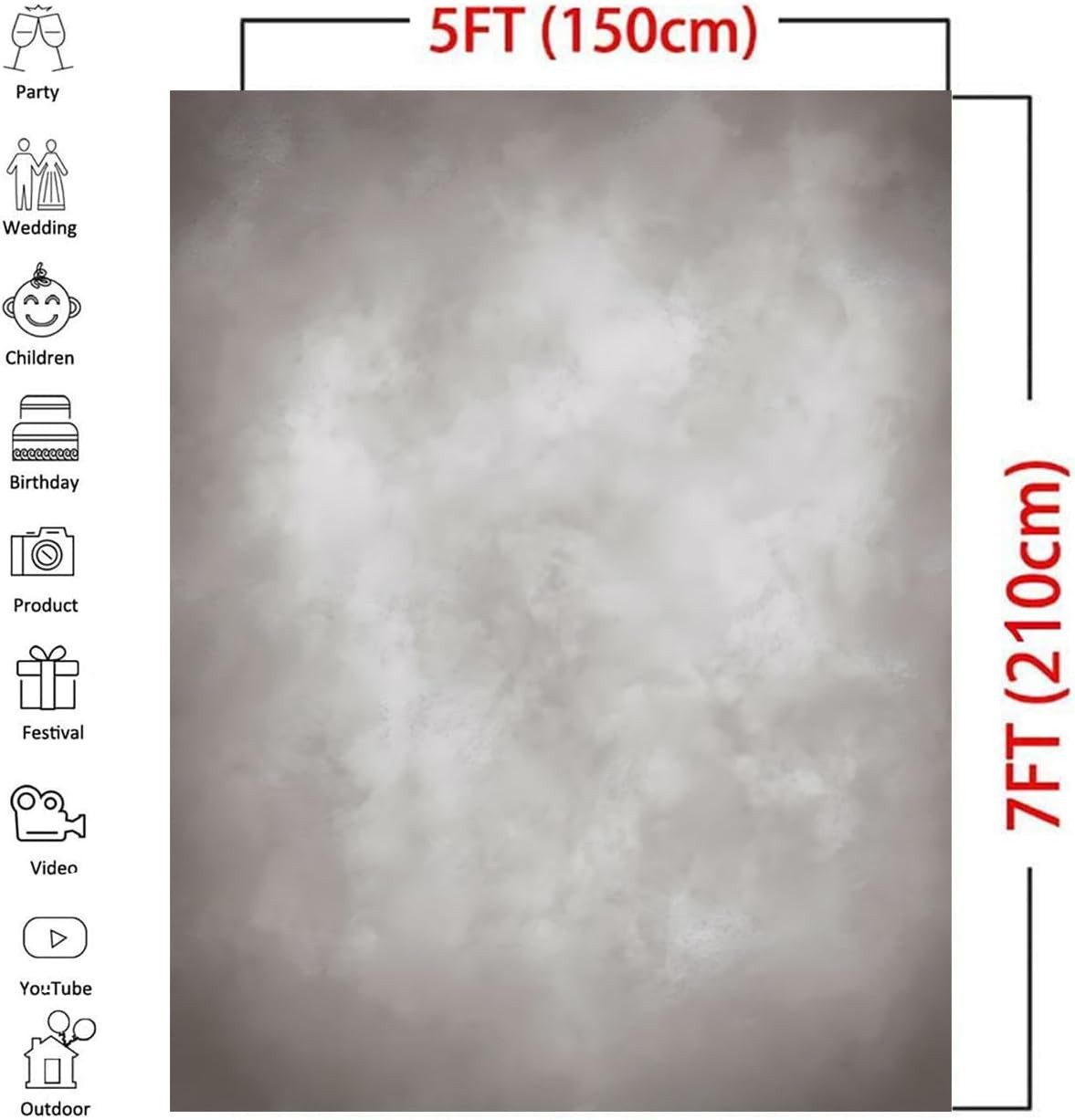 5x7ft Polyester Retro Abstract Grey Photography Backdrop Solid Color Background