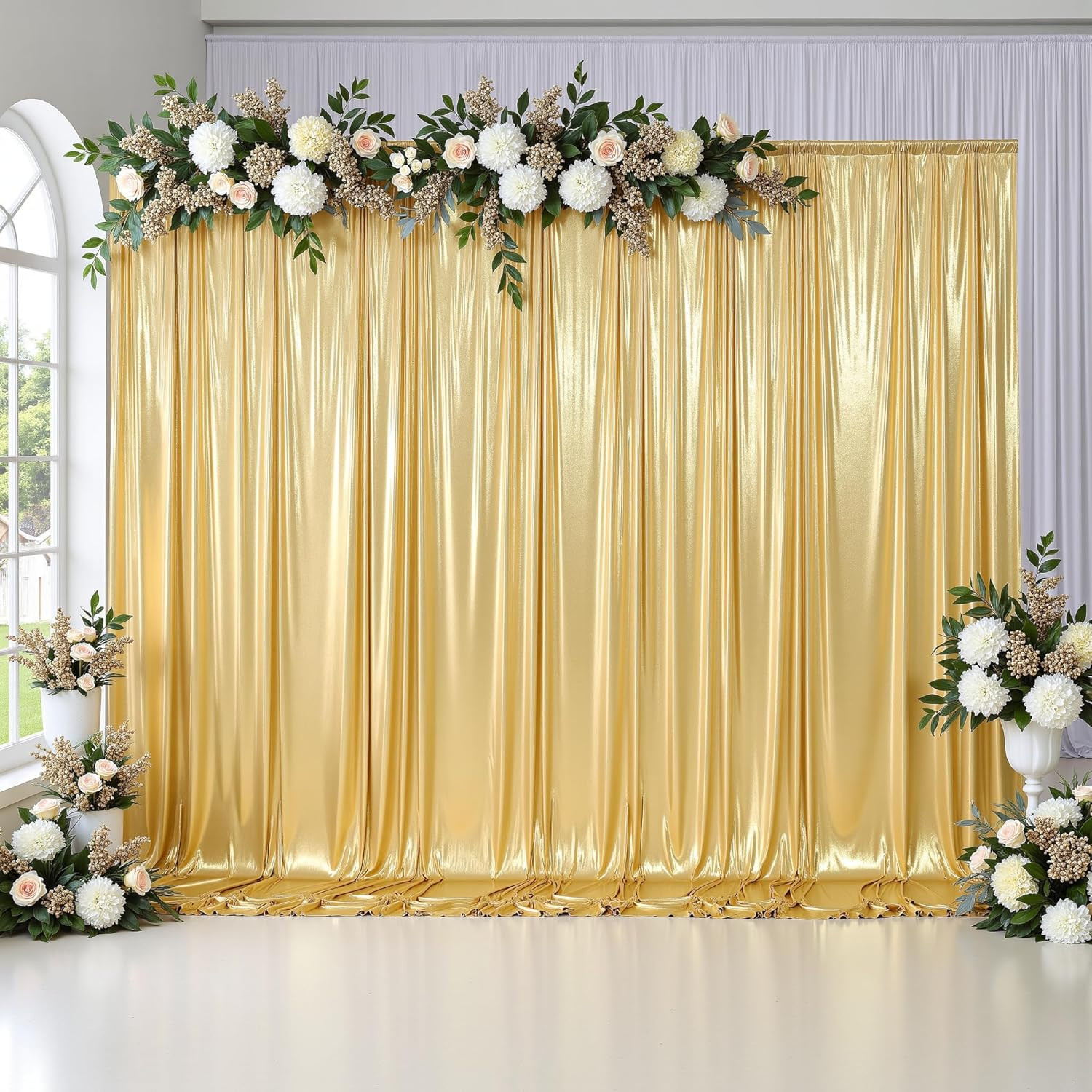 20X10 Ft Gold Sequin Backdrop Curtain for Parties, Wrinkle Free Glitter Backdrop