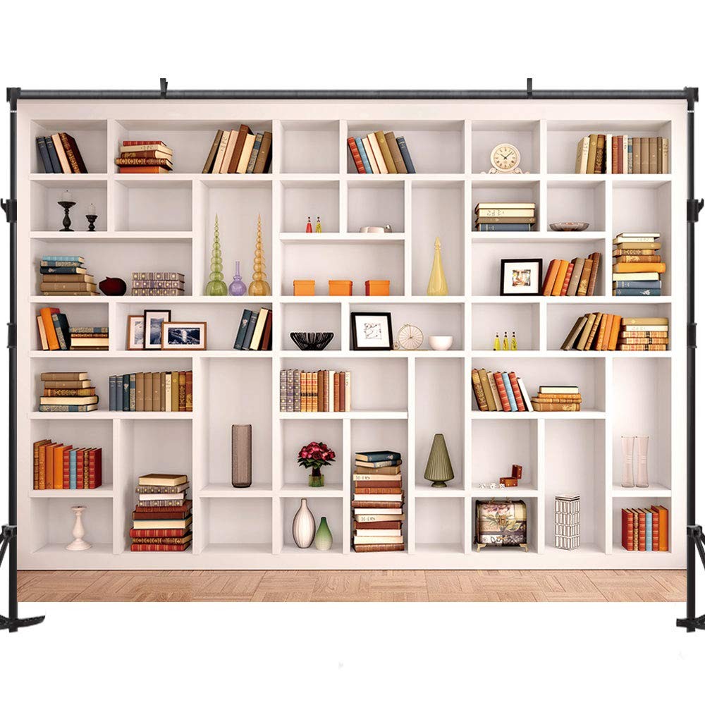 Maijoeyy 7x5ft White Bookshelf Backdrop Bookcase Backdrop for Office & Home O…