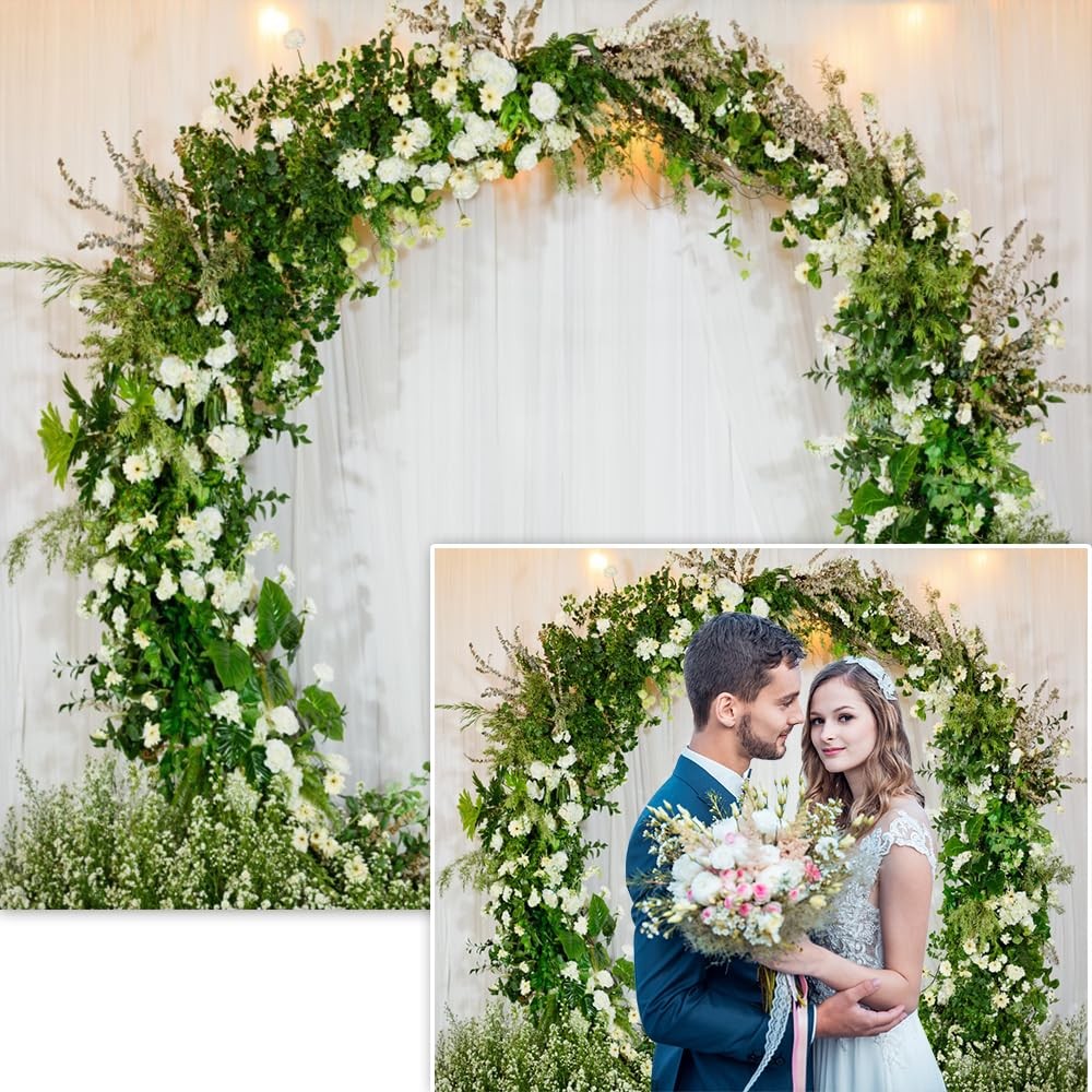 10x8ft White Green Bridal Shower Backdrop Wedding Reception Floral Flowers