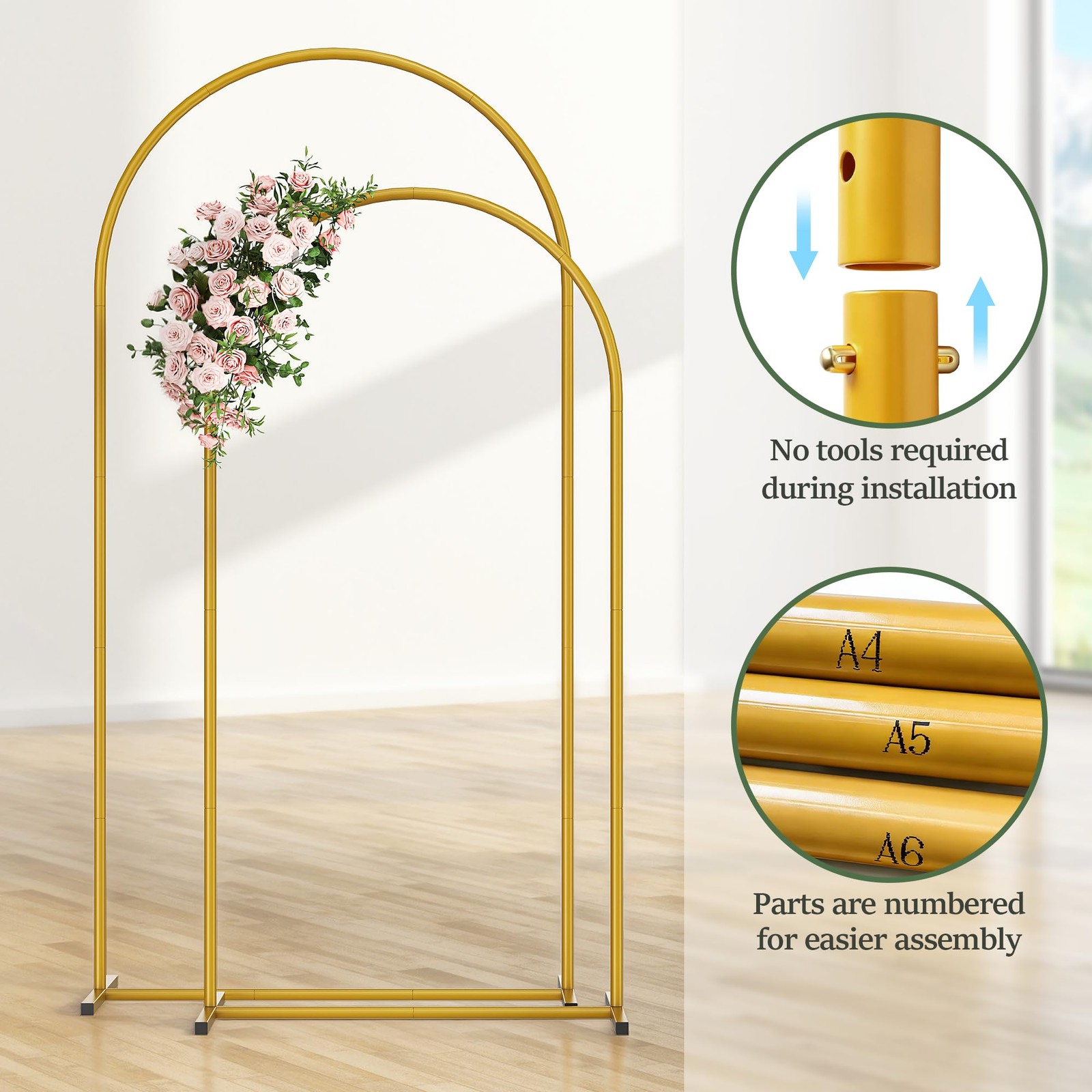 Metal Arch Backdrop Stand 2 Set (6FT/5FT), Gold Wedding Arch Frame, Balloon A…