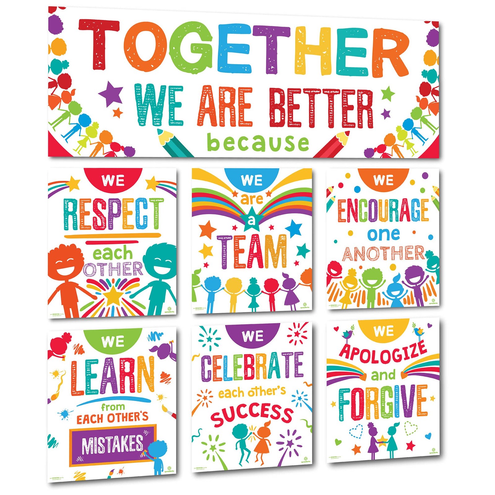 Sproutbrite Classroom Banner Decorations and Poster Bulletin Board Set – Togethe