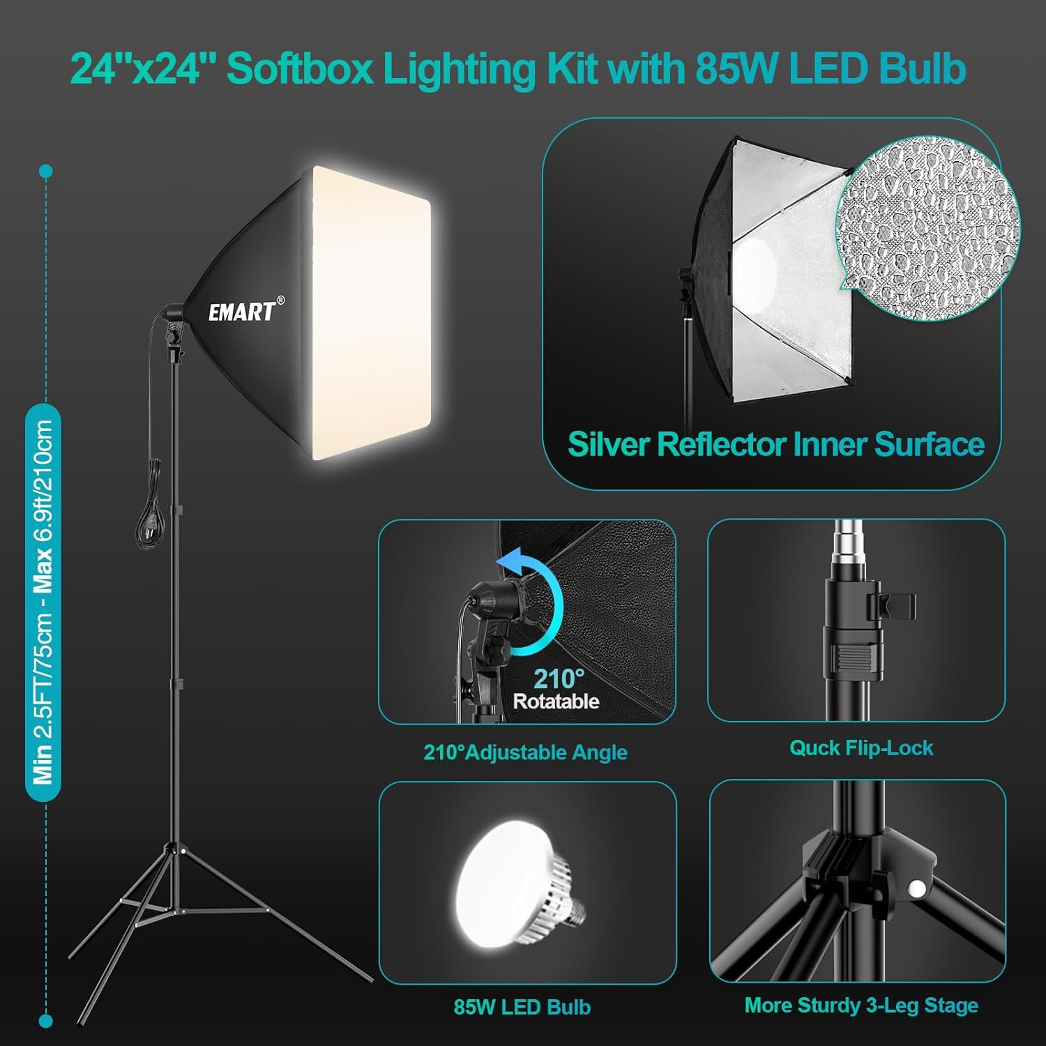 Photography Lighting Kit, 7 X 10 FT Backdrop Stand with 6 X 9 FT Backdrop, Softb