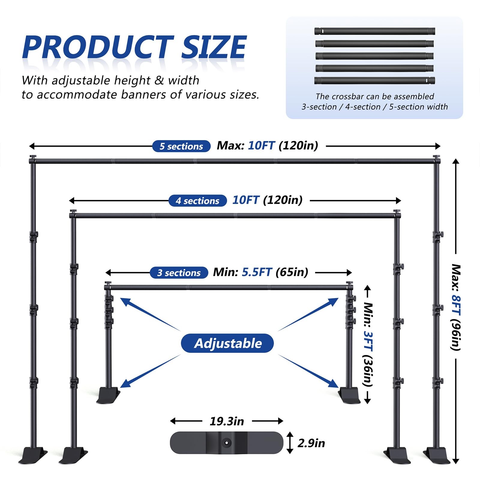 Backdrop Banner Stand 10x8ft，Adjustable Heavy Duty Photo Backdrop Stand，Step …