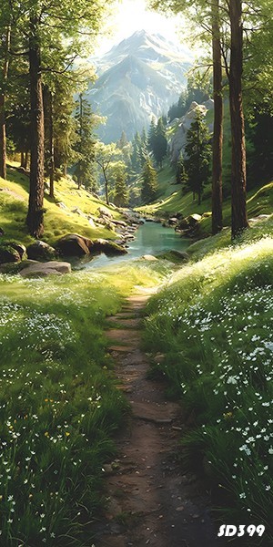 10’x20’CP Forest Stream Path Scenic Microfiber Fabric background backdrop SD399