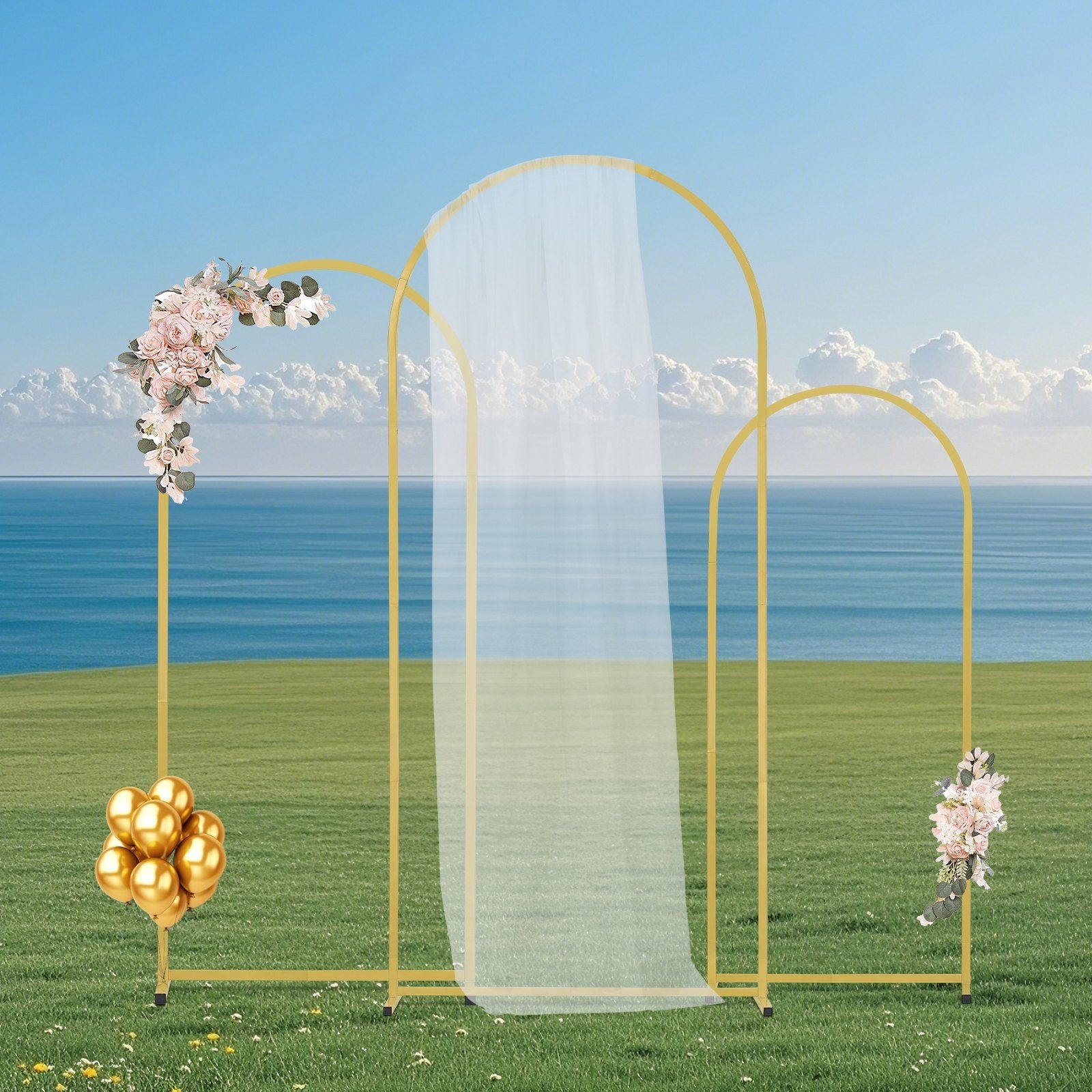 Set of 3 Metal Arch Backdrop Stands w/ Carrying Case – Wedding Party Decorations