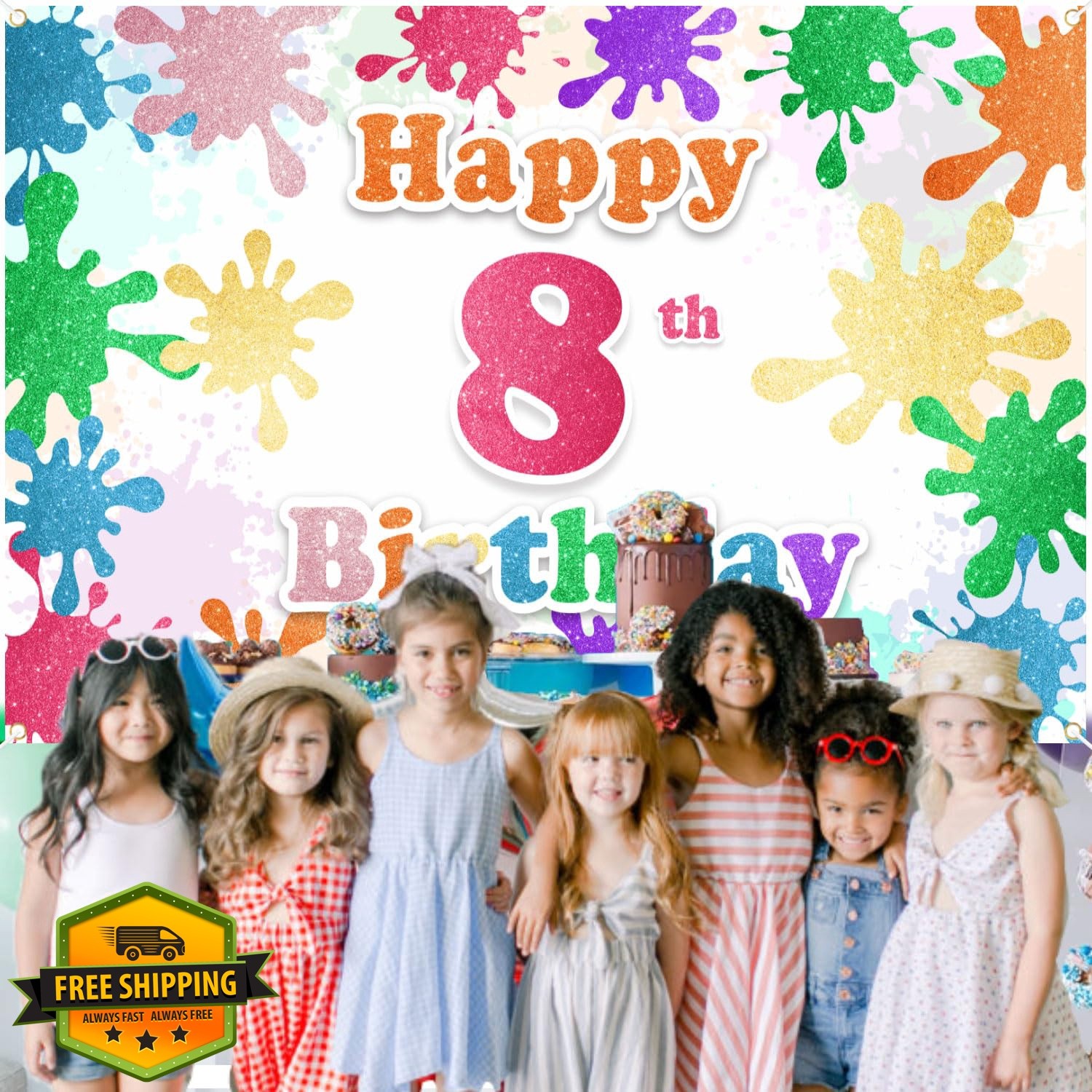 BECKTEN 8th Birthday Backdrop Paint Splash Graffiti Decor
