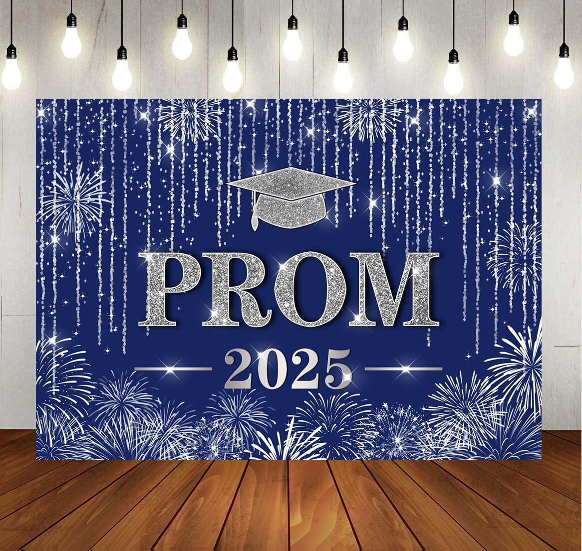 LYCGS 7X5ft Navy Blue and Silver Backdrop Class of 2025 Prom Party Decor Banner