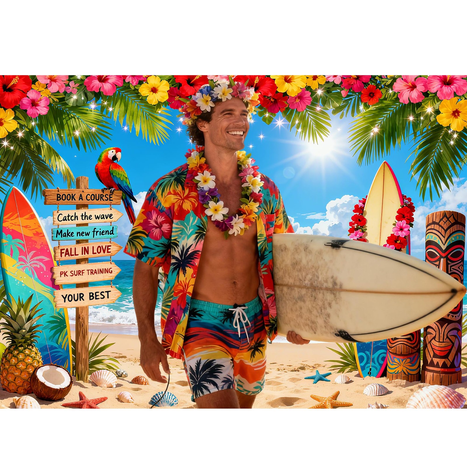 7x5FT Summer Hawaiian Beach Backdrop Tropical Ocean 7x5FT,