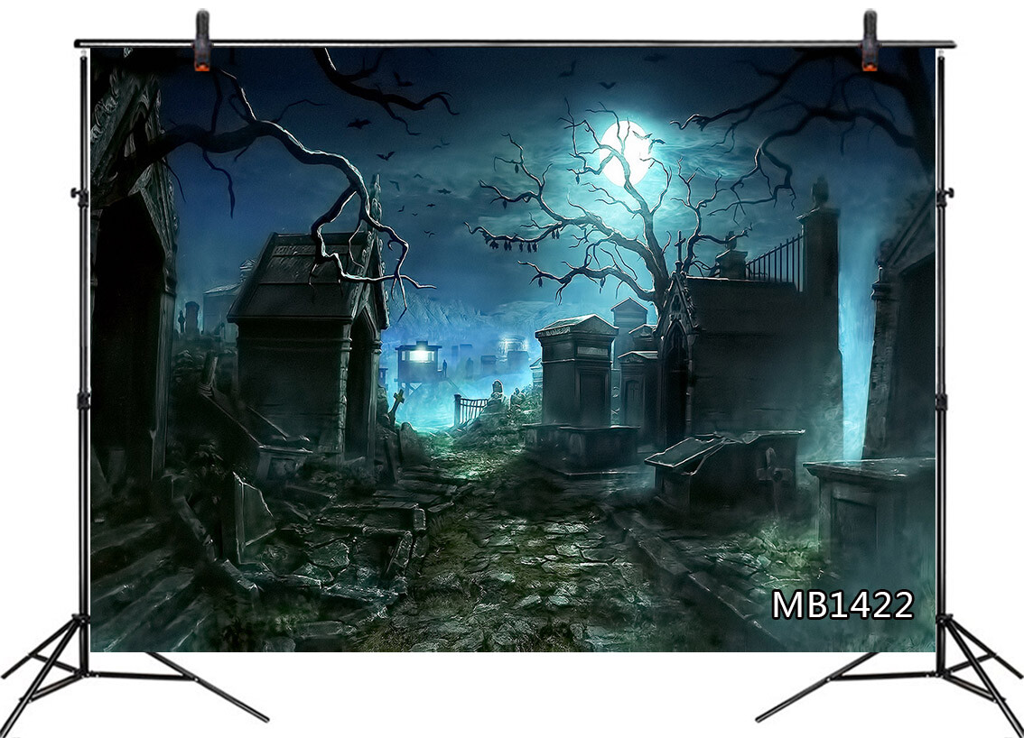8x5ft Halloween Night Spooky Cemetery Graveyard Vinyl Backdrop Photo Background