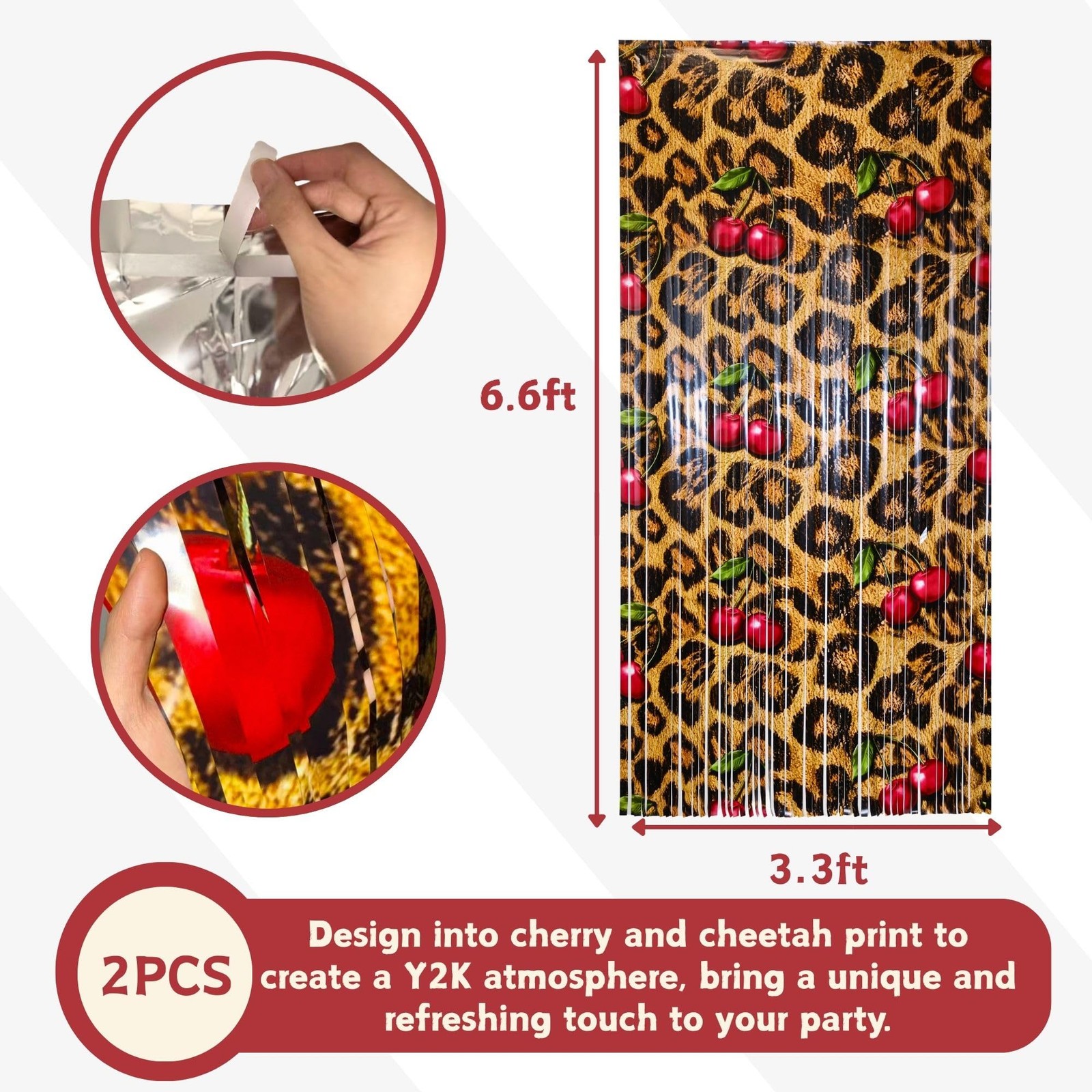 Vagilelf Cheetah and Cherry 39.4″W x 78.7″L (Pack of 2), Red Brown