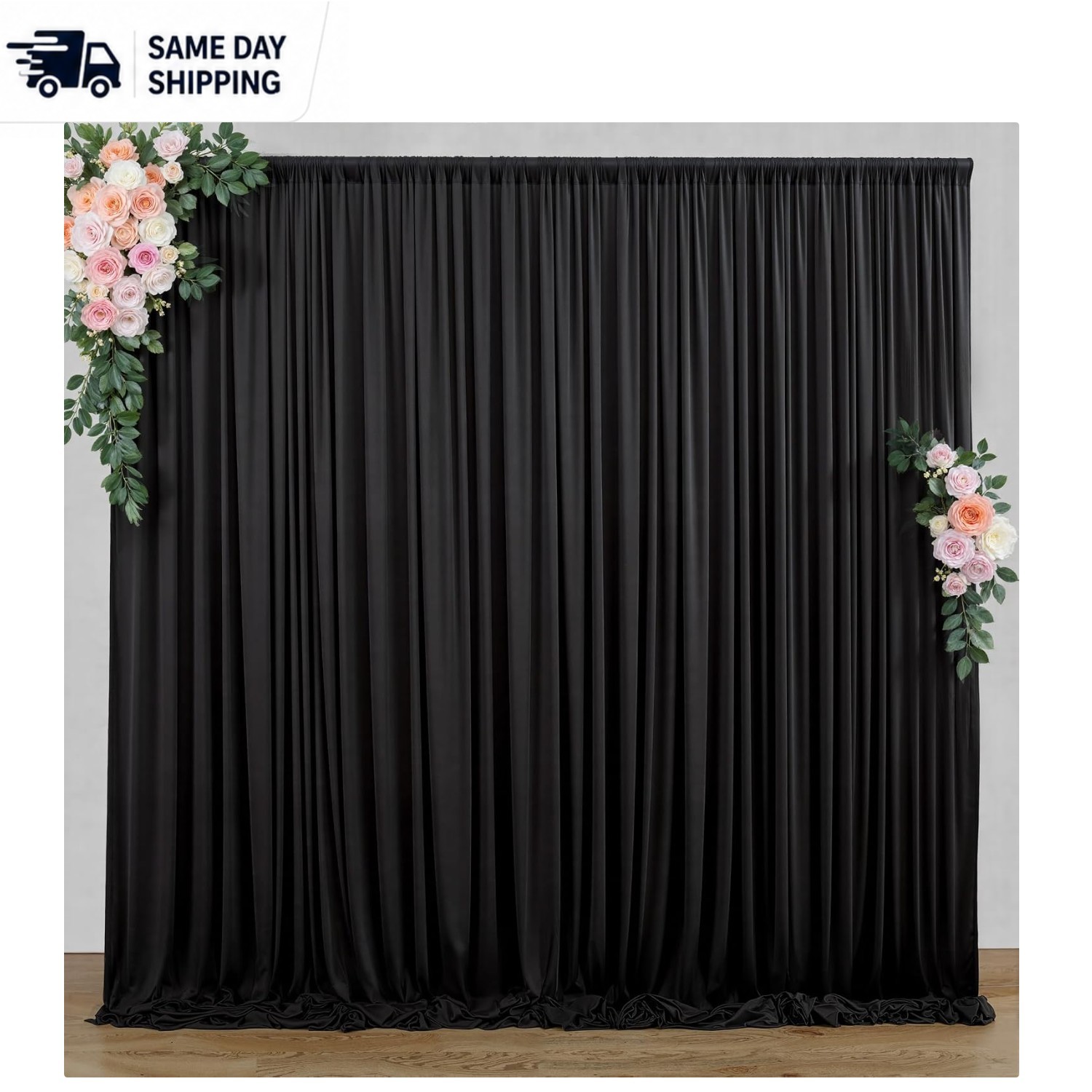 Durable Black Fabric Drapes – 10ft x 7ft Wrinkle-Free for Elegant Celebrations