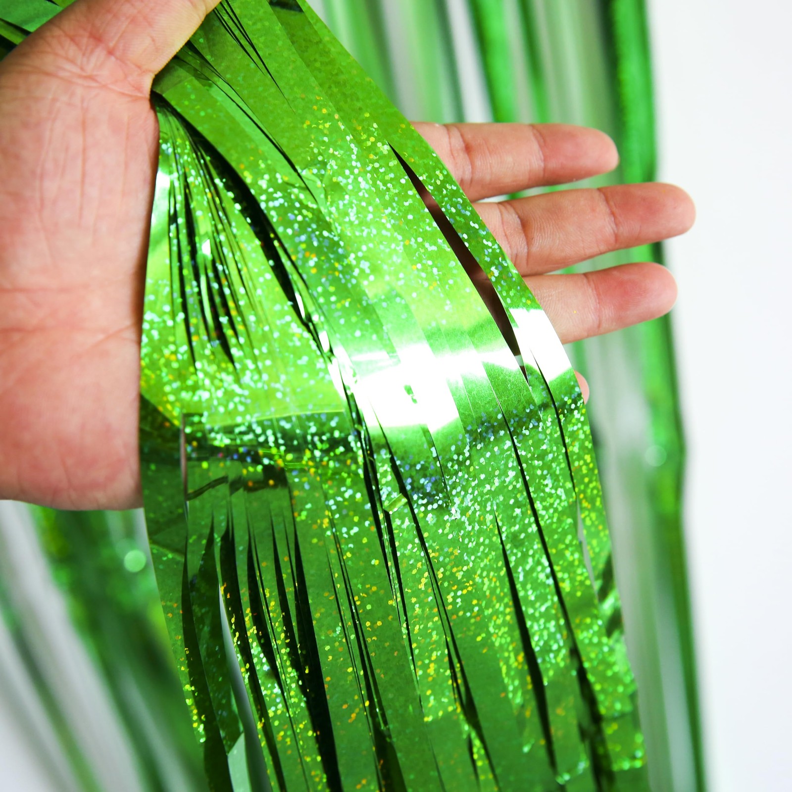 2 PCS 3.3×8.2 Ft Green Foil Fringe Curtains Birthday Party Streamers Backdrop