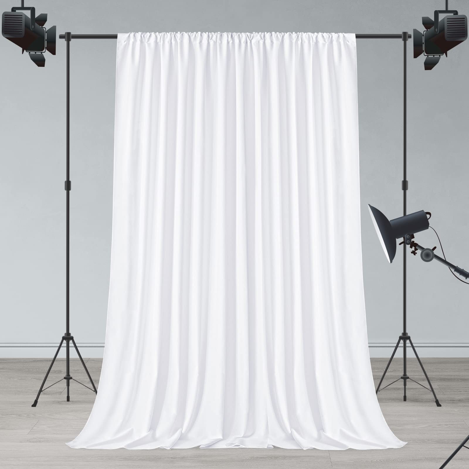 White Backdrop Curtains Party Polyester Photography Wedding Drapes 5x10ft 2 PCS