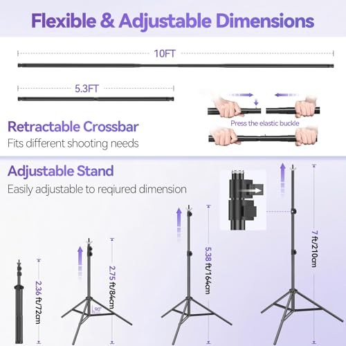 7 x 10 ft Adjustable Photo 7*10ft Backdrop Stand Black(6*9ft Backdrop)