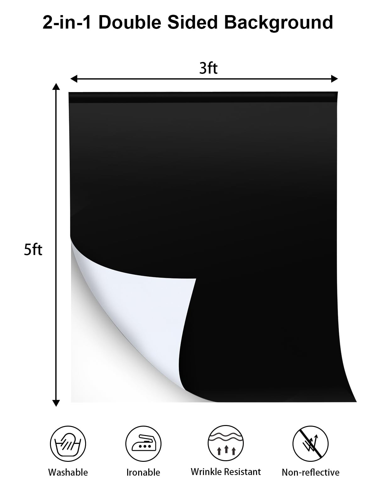 3x5FT Black White 2-in-1 Backdrop, 4 Spring Clamps, Double Sided, Photography