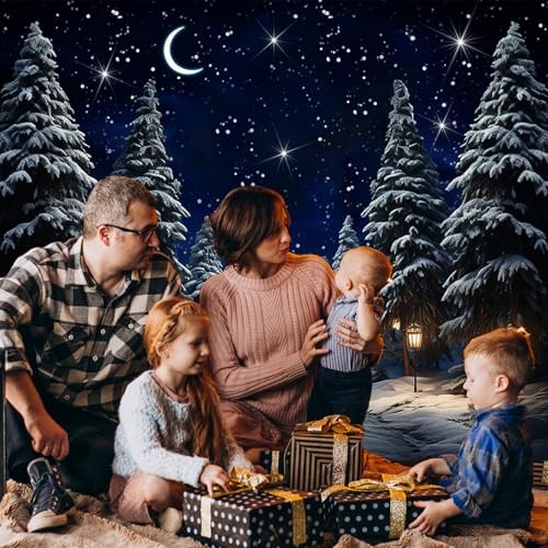 8×6 ft Pine Forest Snowing Night Backdrop – Pine Forest Scene
