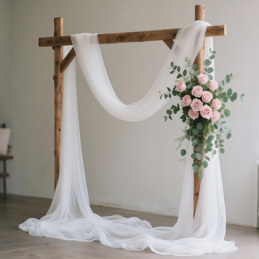 2 PCS 29.5 Inch x 19 Ft White Wedding Arch Draping Fabric Sheer Drapes Decor