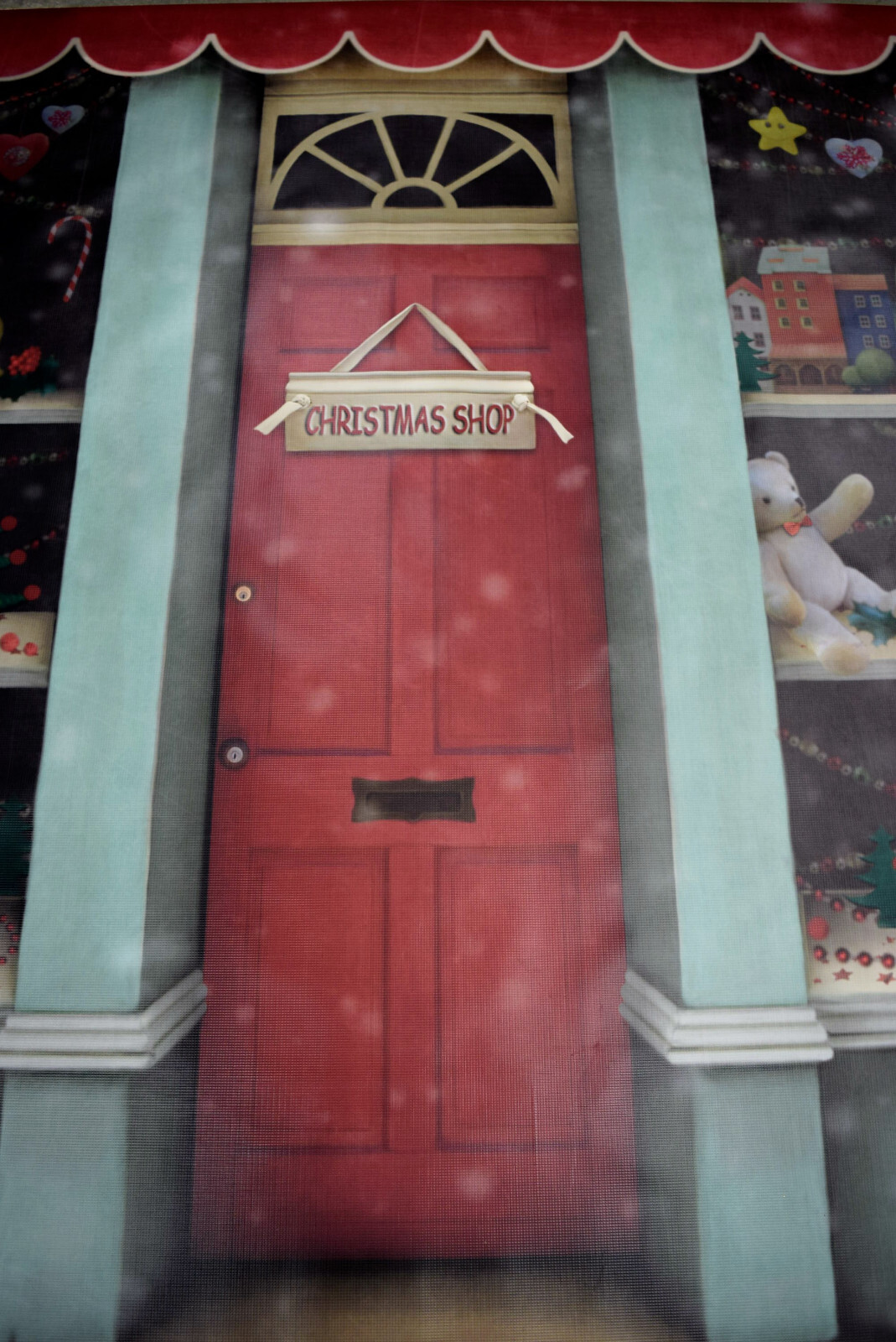 Holiday Photo Backdrop Prop CHRISTMAS SHOP reinforced Vinyl 9x6FT Immaculate!