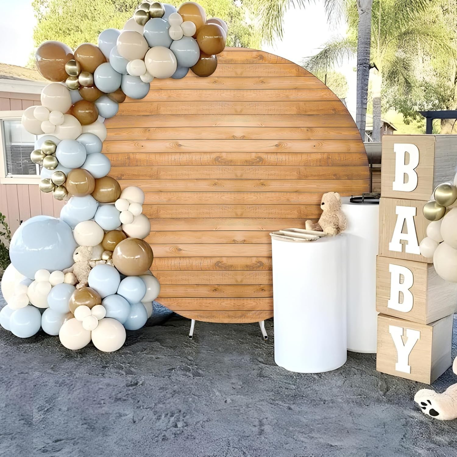 Wood Grain Round Arch Backdrop Cover 7.2ft Wrinkle Free Wedding Party Decor