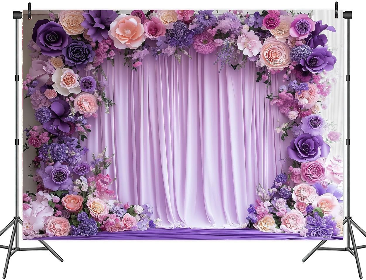 7x7ft Purple Floral Photography Backdrop – Lavender Flower Wall for Weddings, Pa
