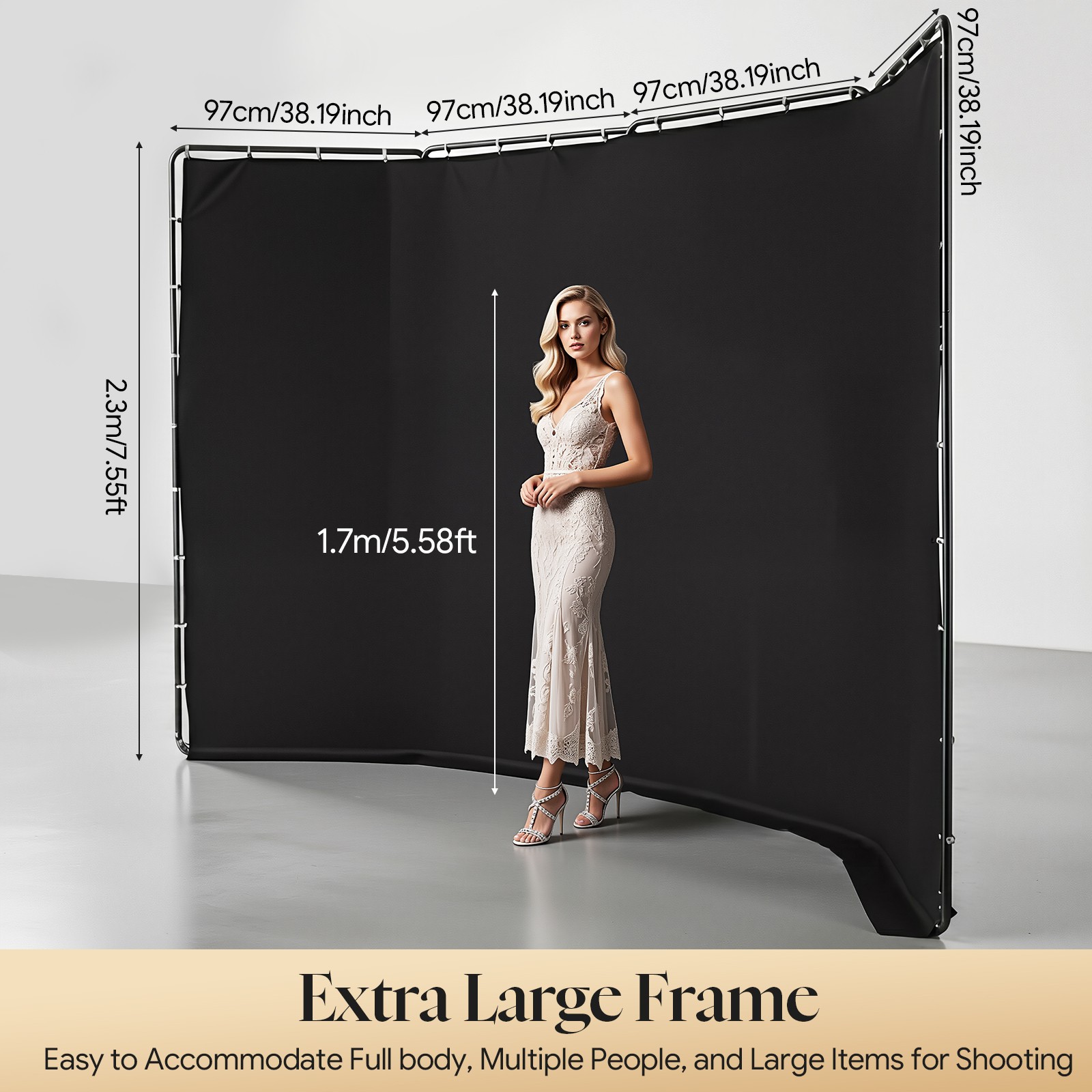 Backdrop Stand Floor Standing Photography Backdrop Stand w/Black Cloth 3.88*2.3m
