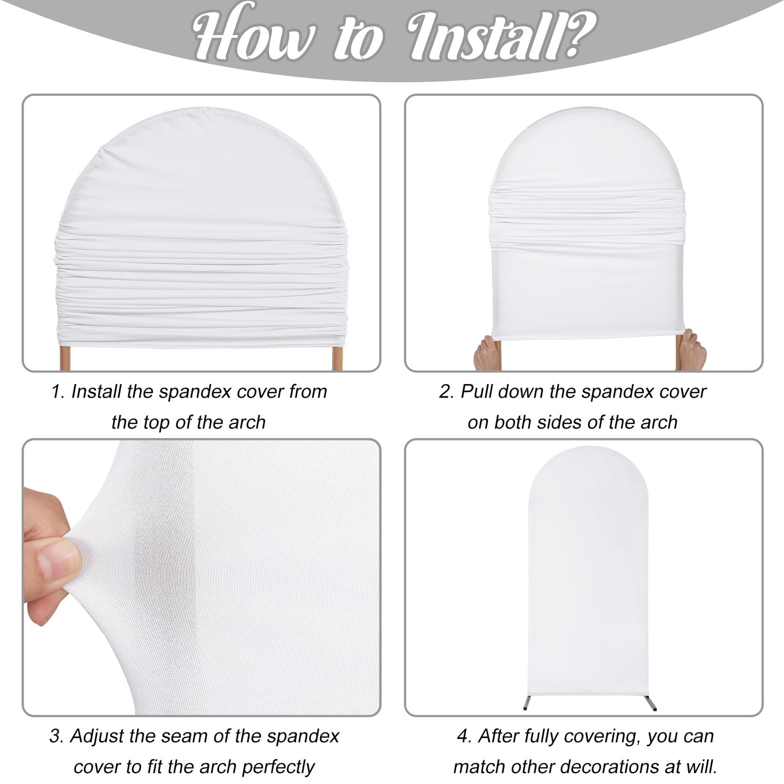 Spandex Fitted Wedding Arch Cover Set of 3 – White Backdrop for Round Top Chi…