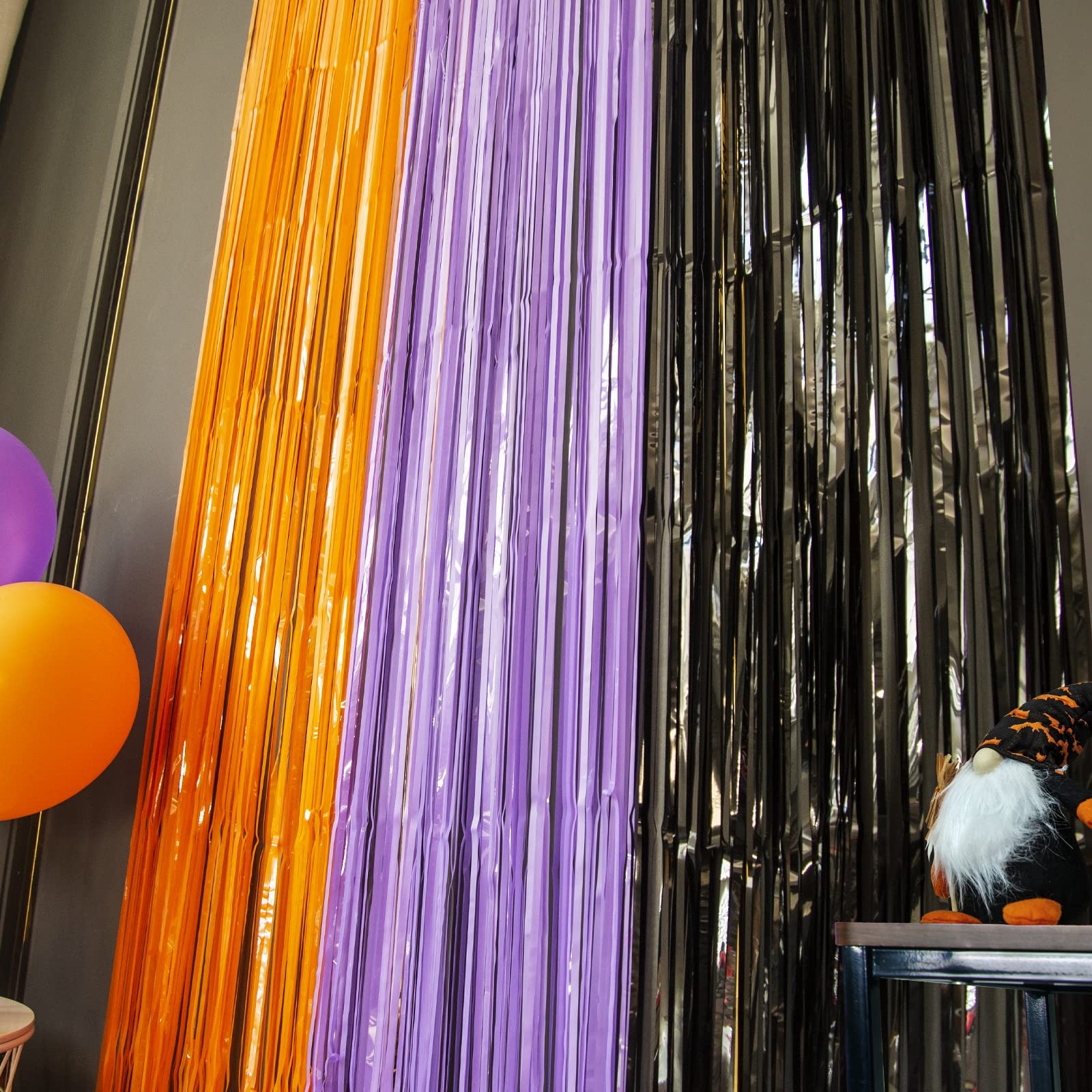 2 Pack Orange Purple Black Halloween Party Decor Foil Fringe Backdrop Curtains