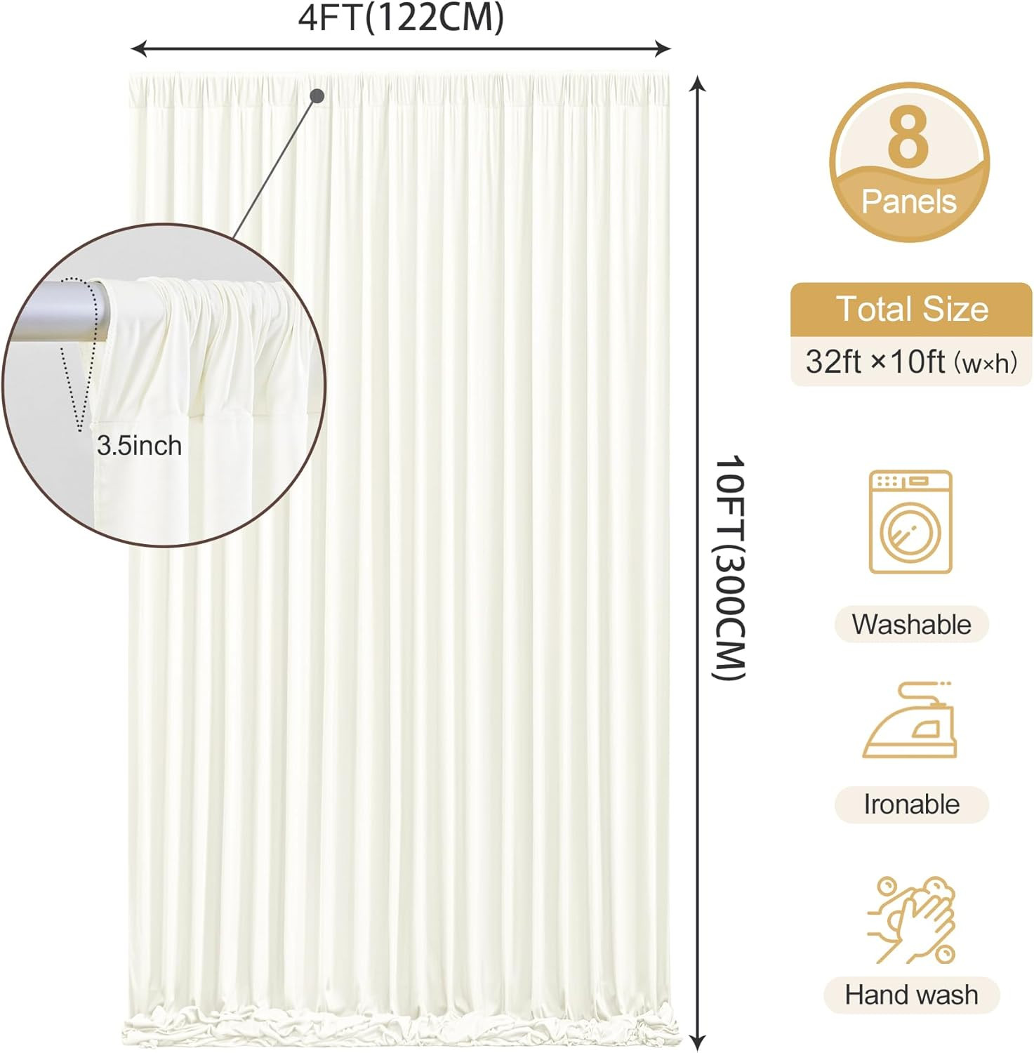 Ivory Backdrop Curtains 32x10ft for Baby Showers & Parties – 8 Panels