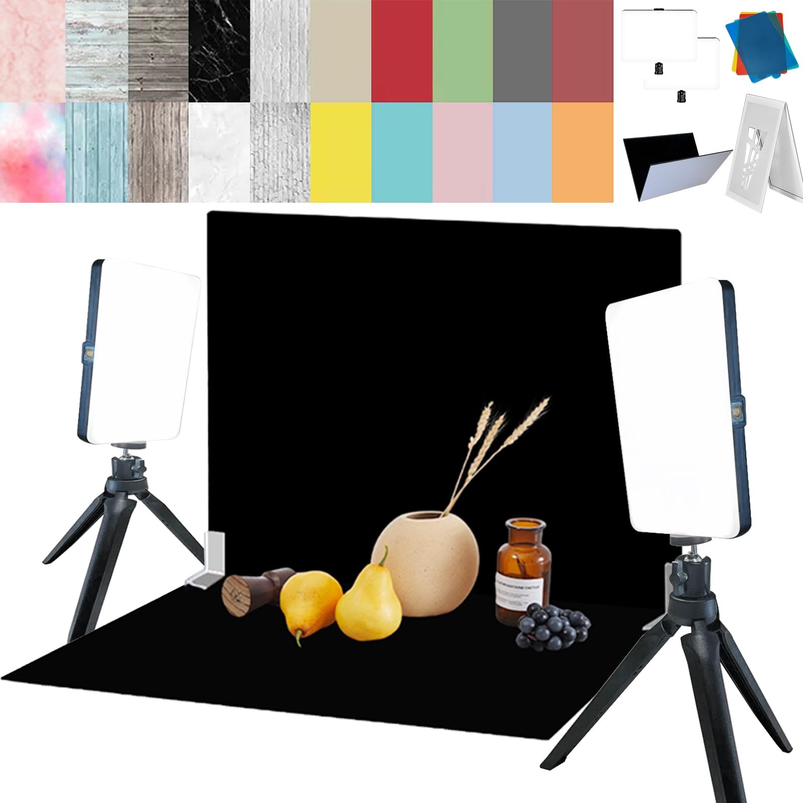 14PCS Black Velvet Flocked Product Photography Backdrops Board with 2PCS LED …