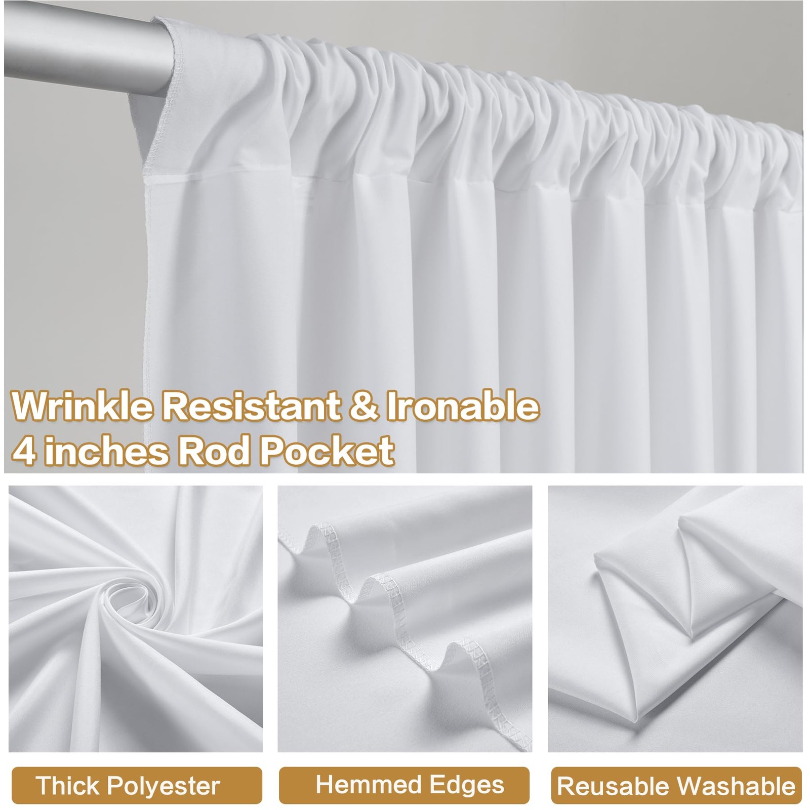 White Backdrop Curtains For Party Thick Polyester Drapes 5x10FT 4 PCS Panels