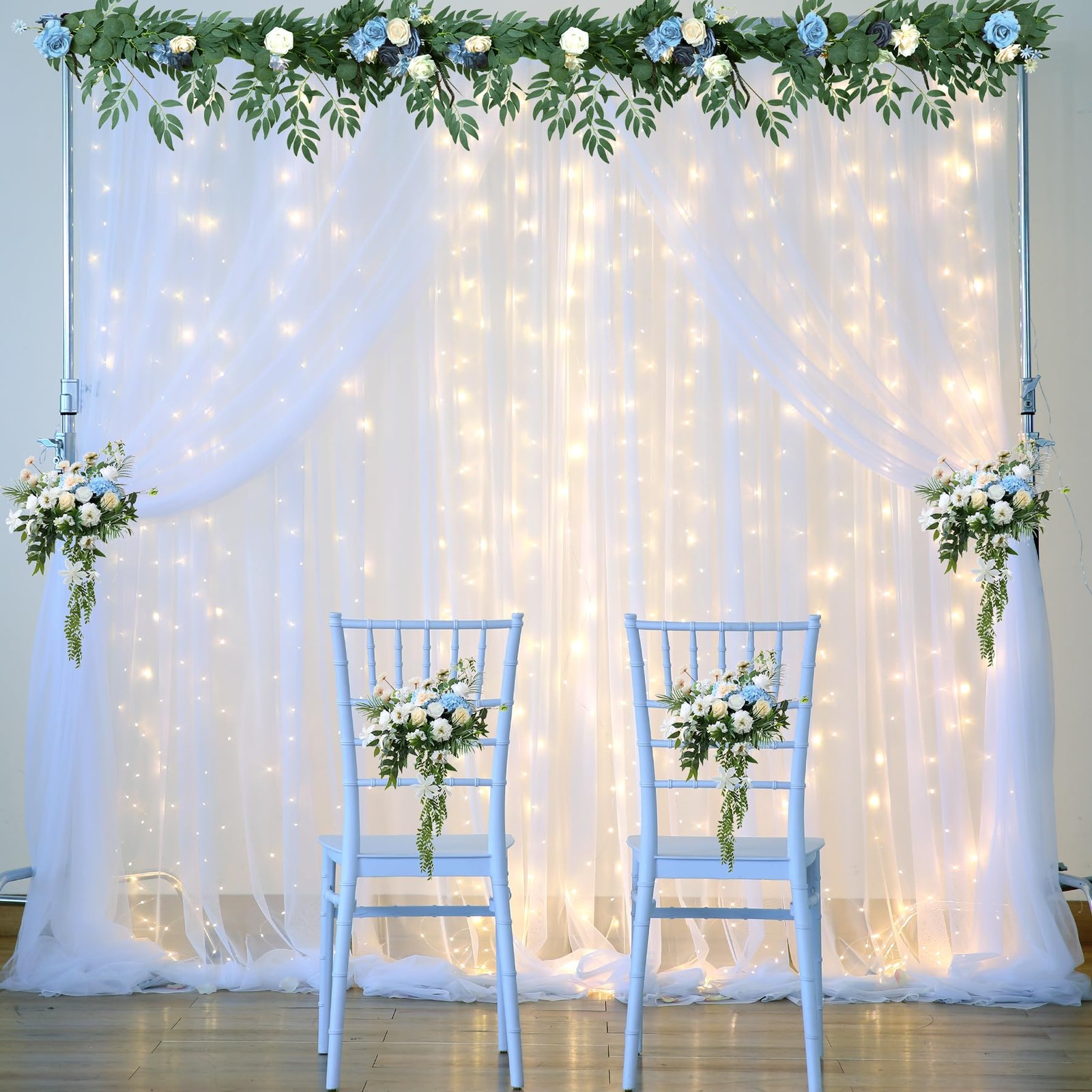 White Tulle Backdrop Curtain with 10 ft X 8 ft(2 Panels 5ft X 8ft),